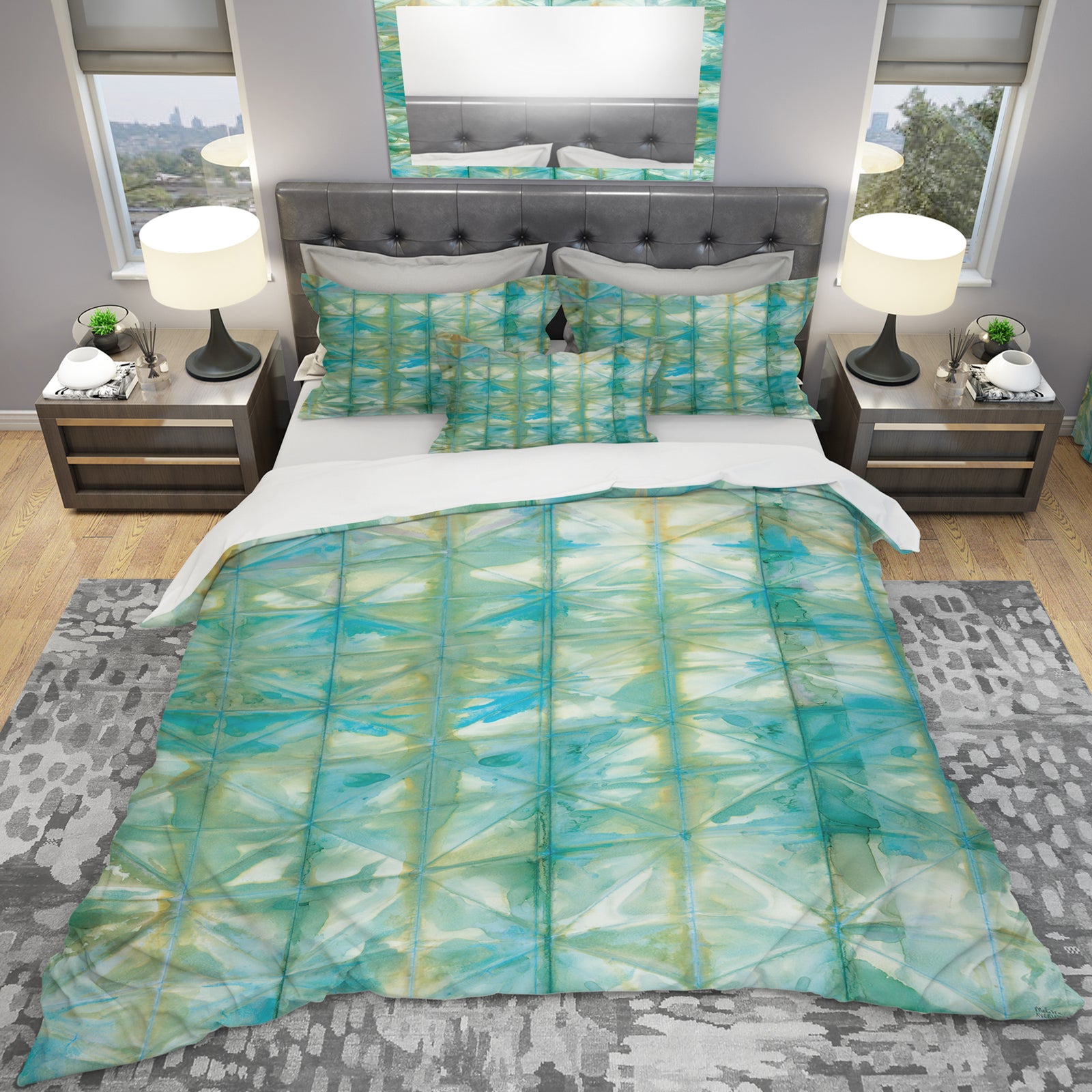 Blue diamonds minimal geometric I - Geometric Duvet Cover Set