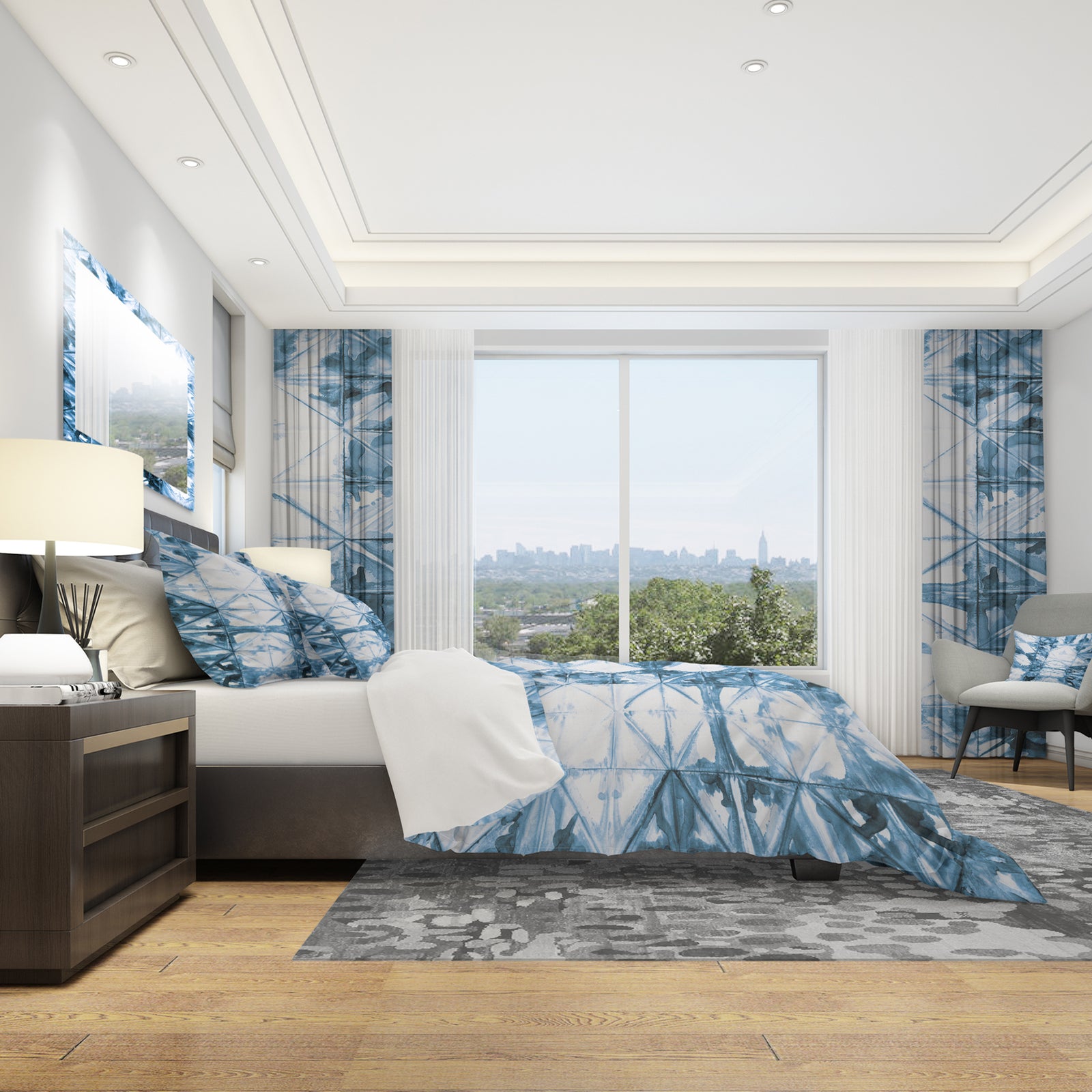 Indigo watercolor geometrical I - Geometric Duvet Cover Set