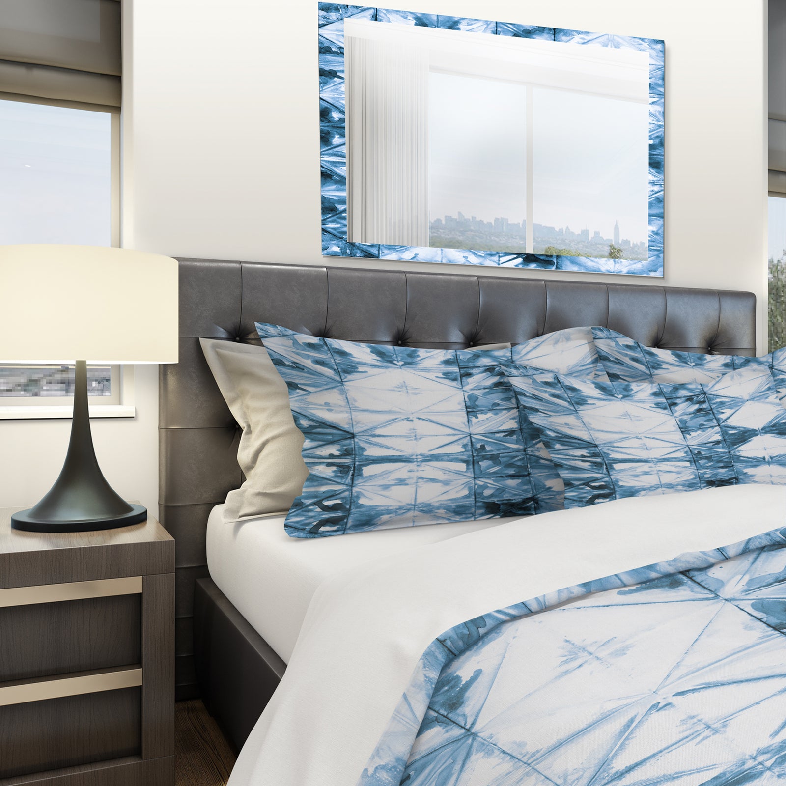 Indigo watercolor geometrical I - Geometric Duvet Cover Set