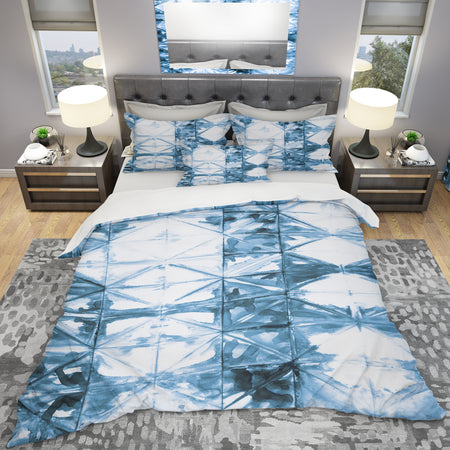 Indigo watercolor geometrical I - Geometric Duvet Cover Set