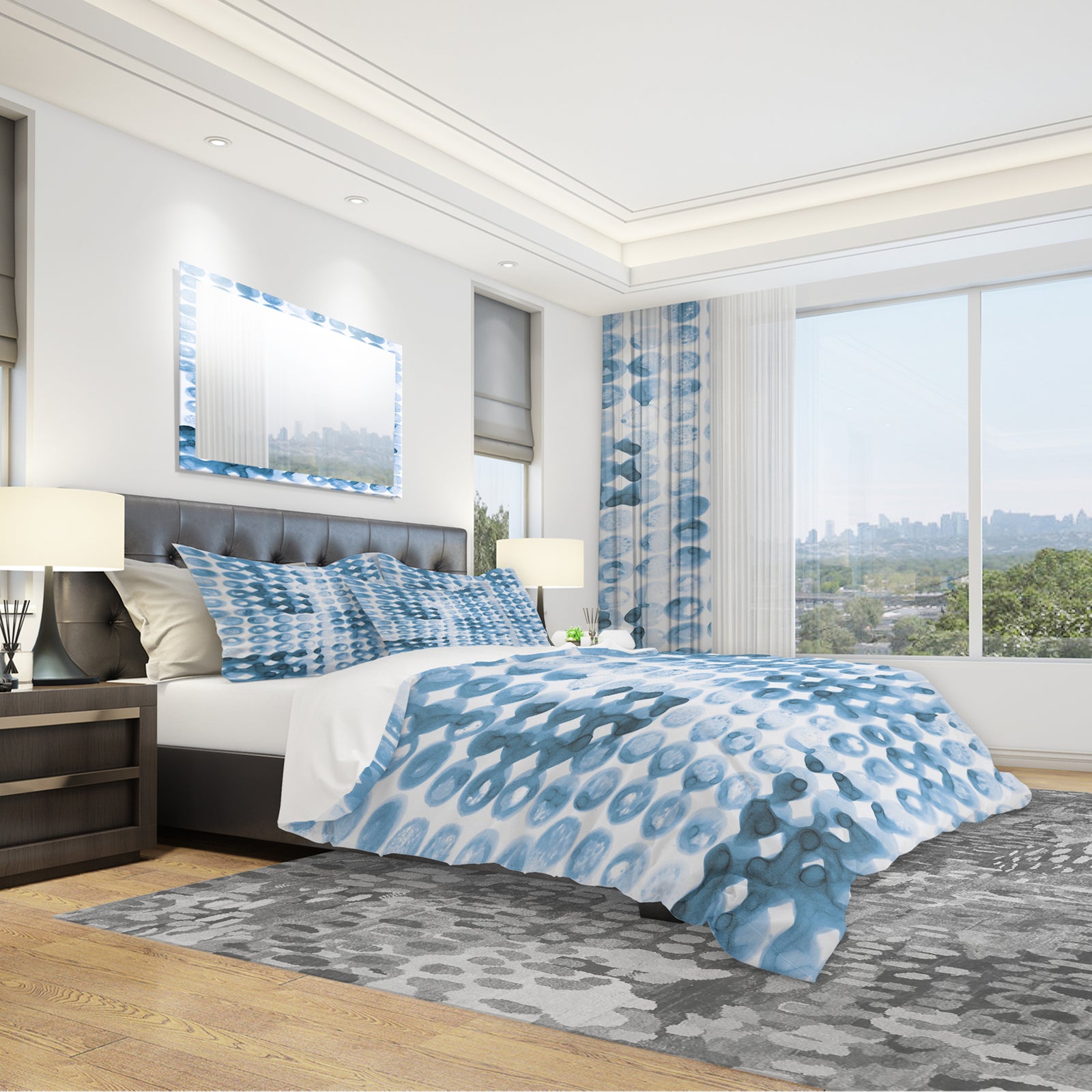 Indigo watercolor geometrical II - Geometric Duvet Cover Set