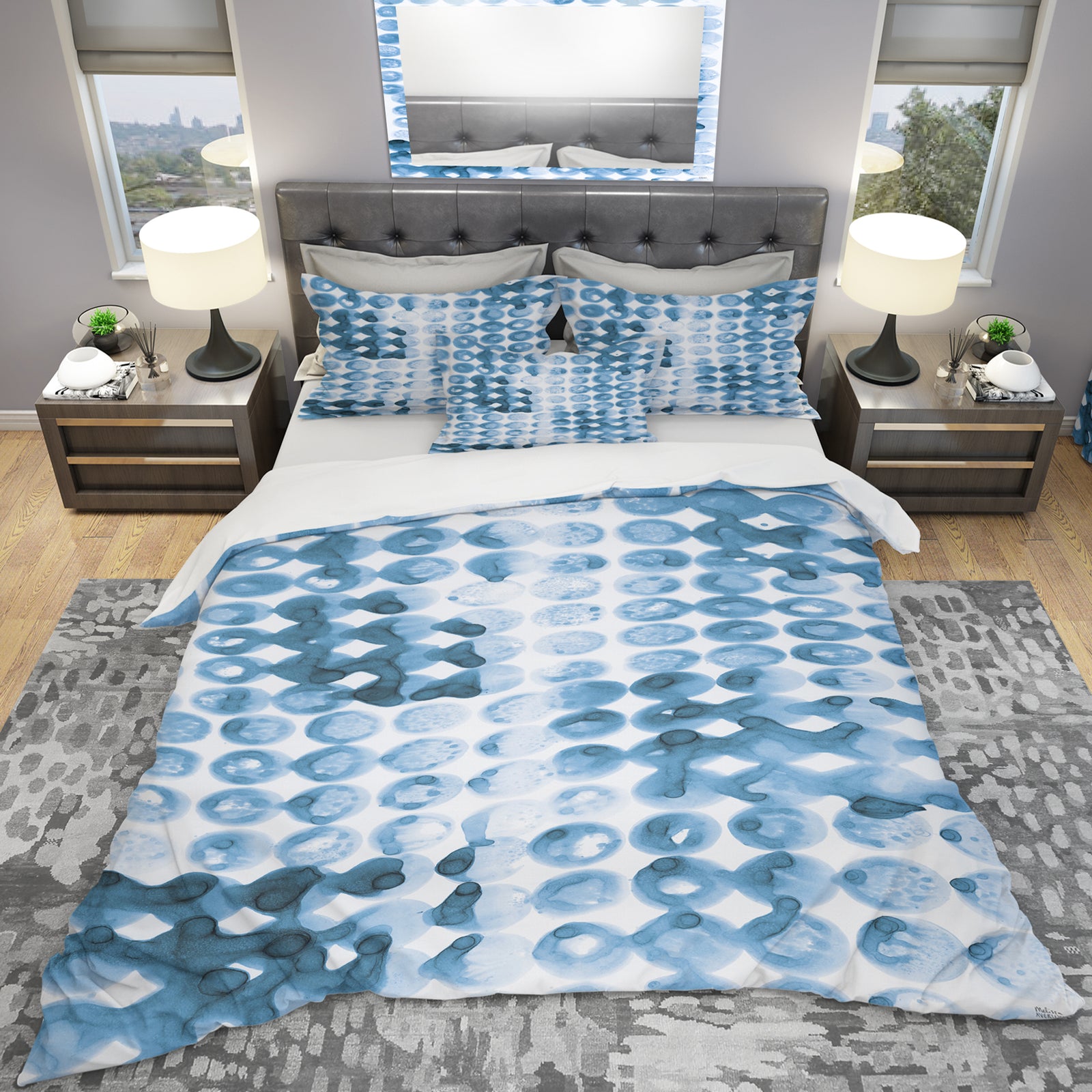 Indigo watercolor geometrical II - Geometric Duvet Cover Set
