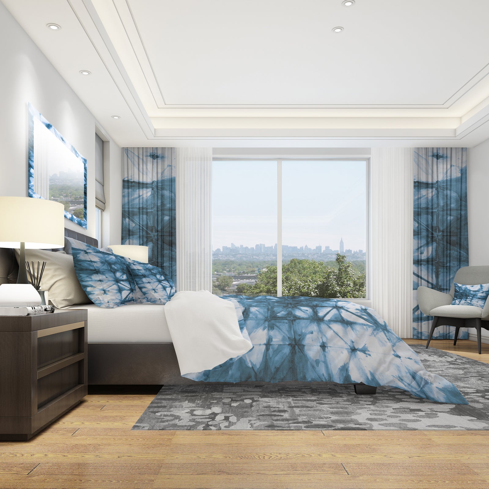 Indigo watercolor geometrical III - Geometric Duvet Cover Set