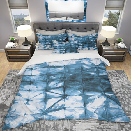 Indigo watercolor geometrical III - Geometric Duvet Cover Set