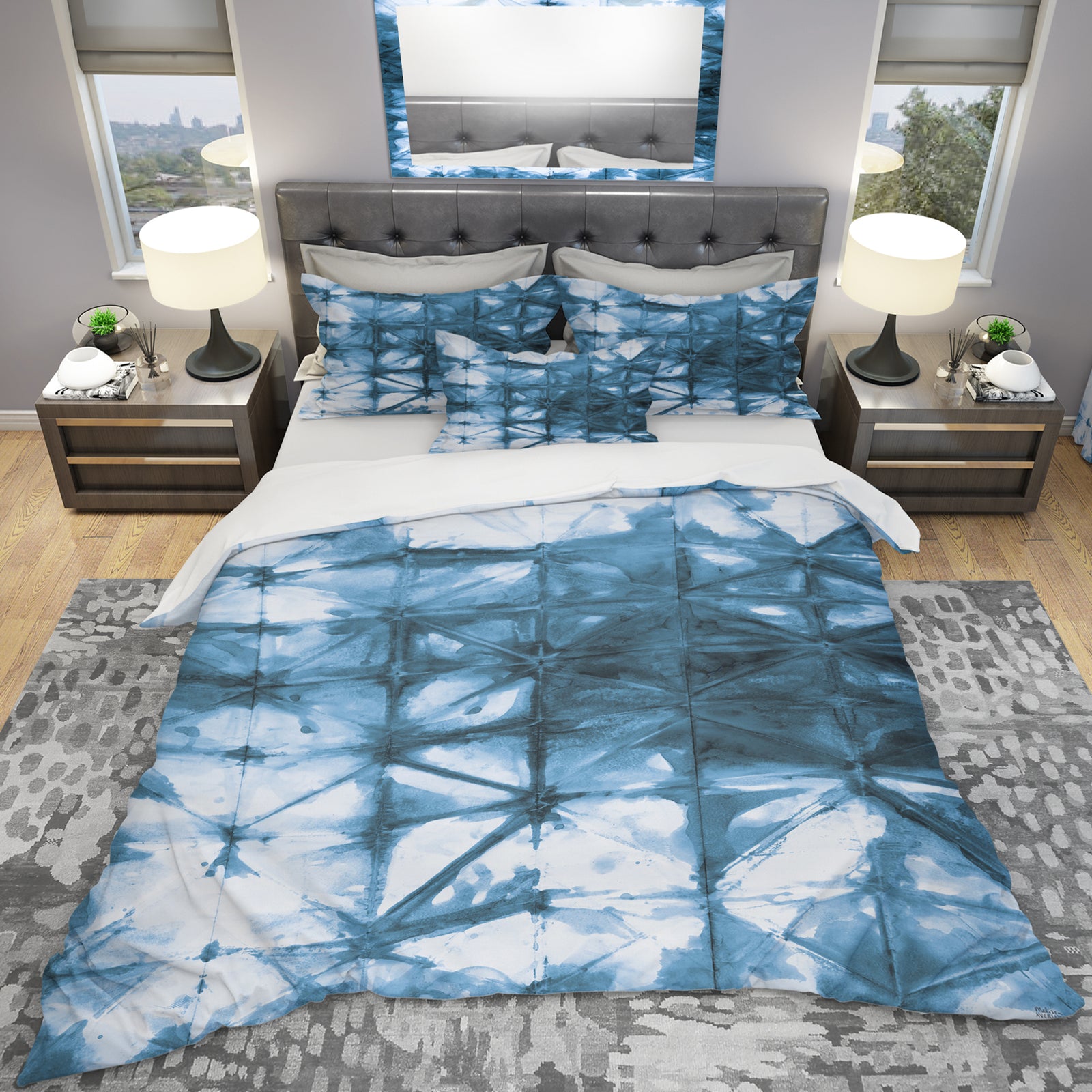 Indigo watercolor geometrical III - Geometric Duvet Cover Set