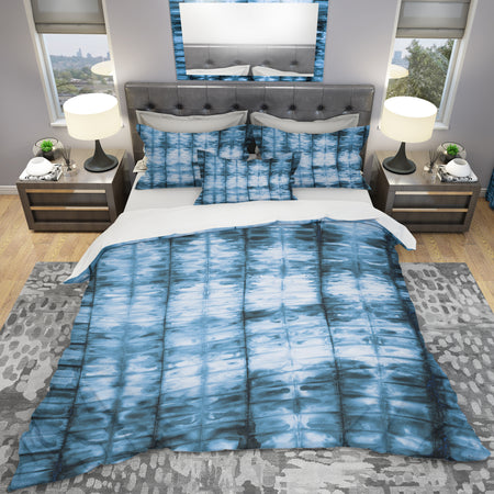 Indigo watercolor geometrical IV - Geometric Duvet Cover Set