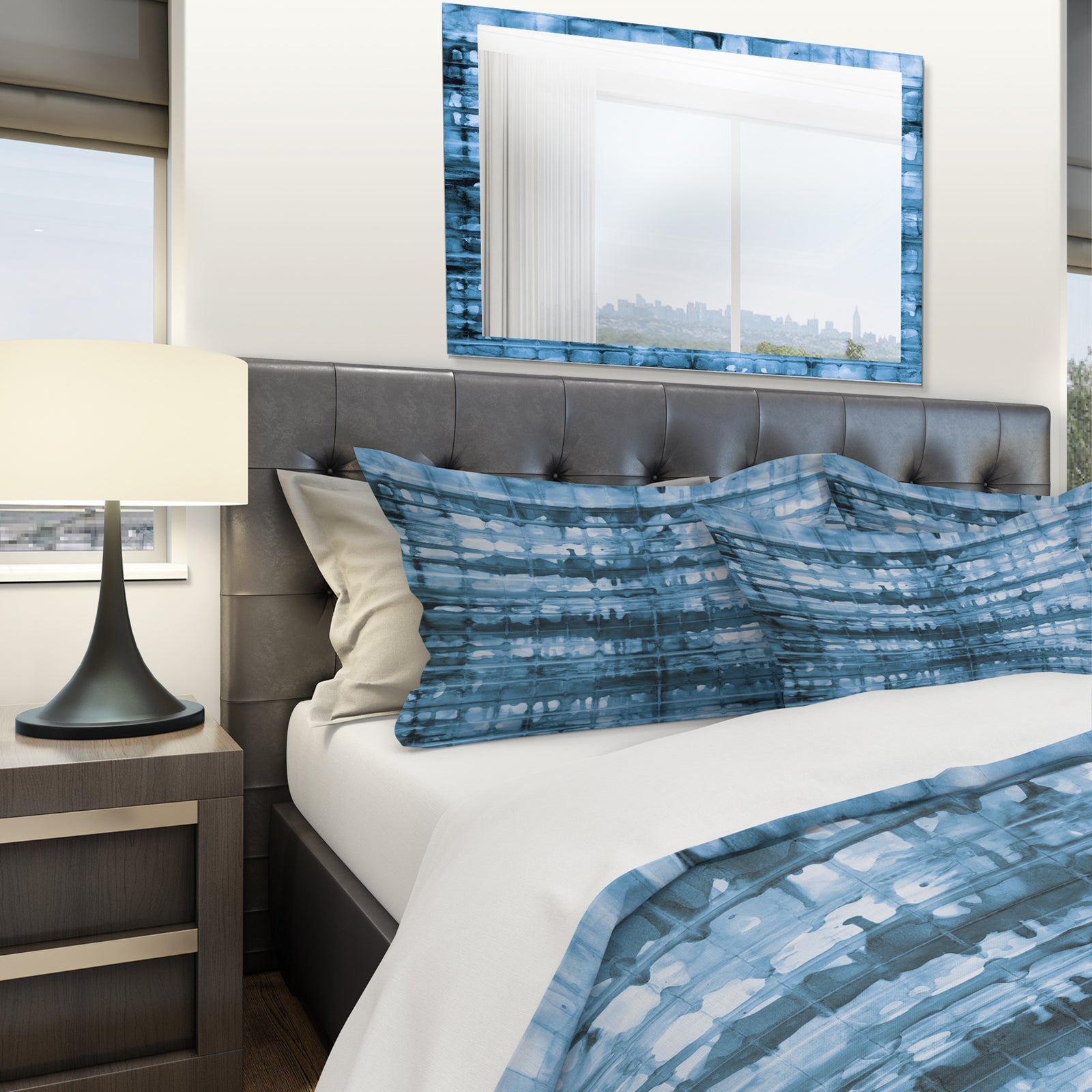 Indigo watercolor geometrical V - Geometric Duvet Cover Set