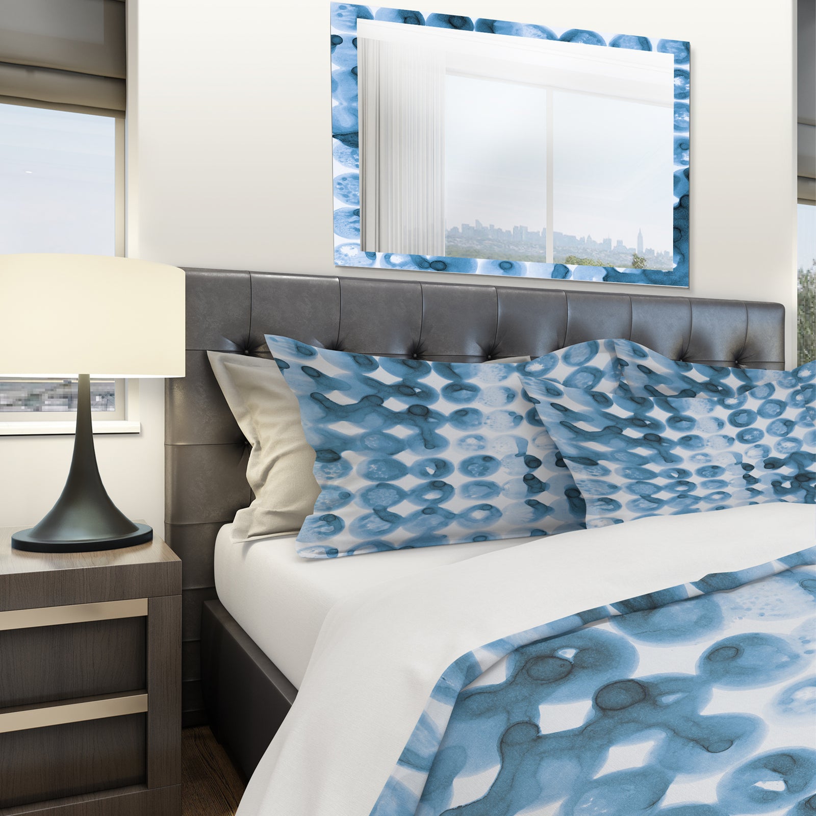 Indigo watercolor geometrical VI - Geometric Duvet Cover Set