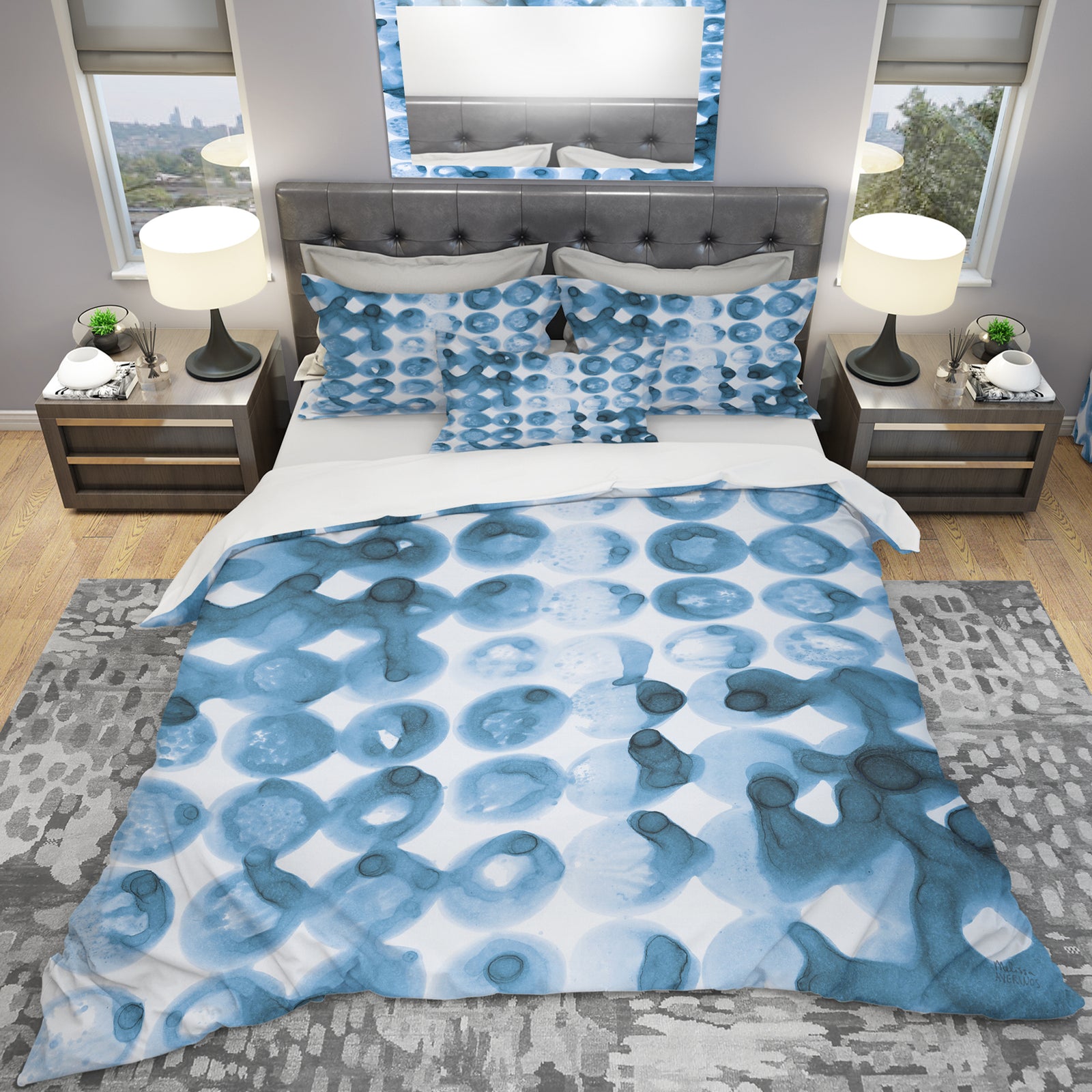 Indigo watercolor geometrical VI - Geometric Duvet Cover Set