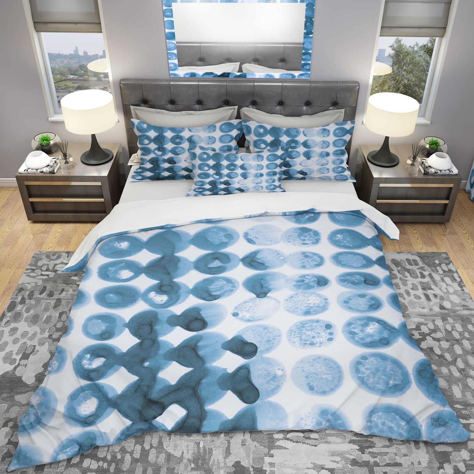 Indigo watercolor geometrical VII - Geometric Duvet Cover Set