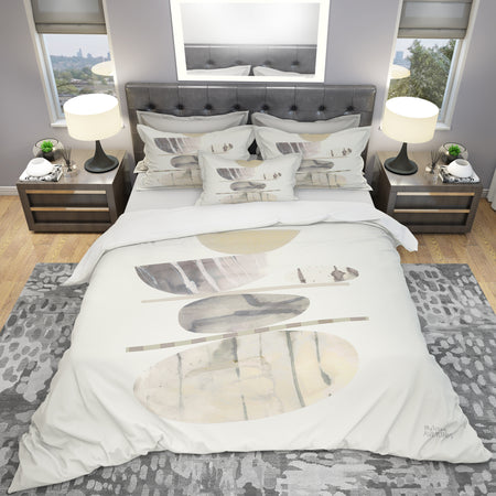Geometric Balance Neutral II - Geometric Duvet Cover Set