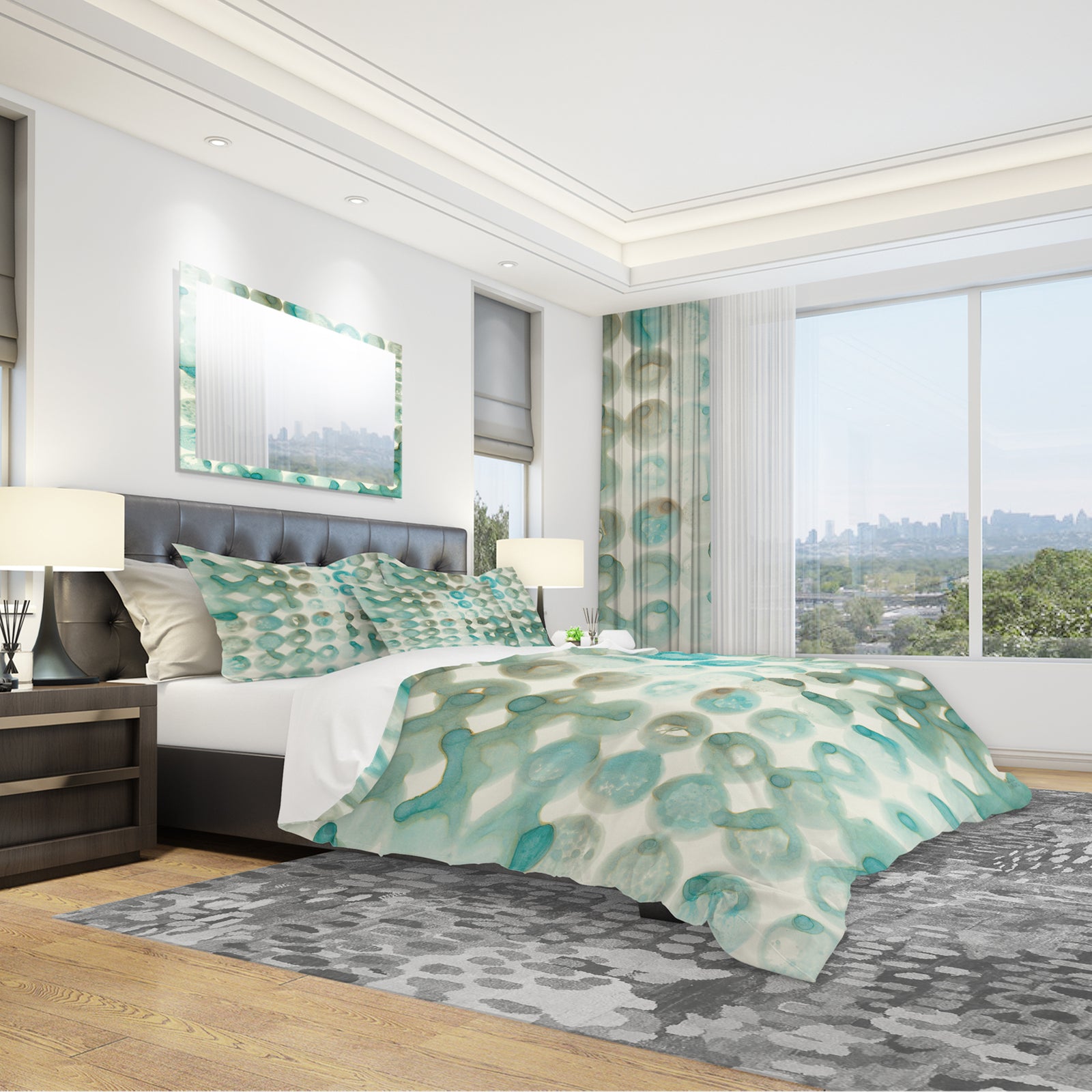 Turquoise Watercolor geometrical I - Geometric Duvet Cover Set