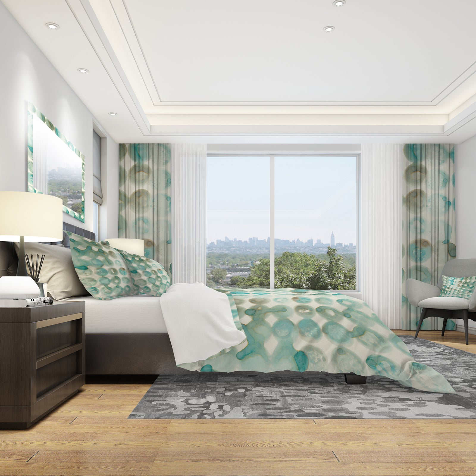 Turquoise Watercolor geometrical I - Geometric Duvet Cover Set