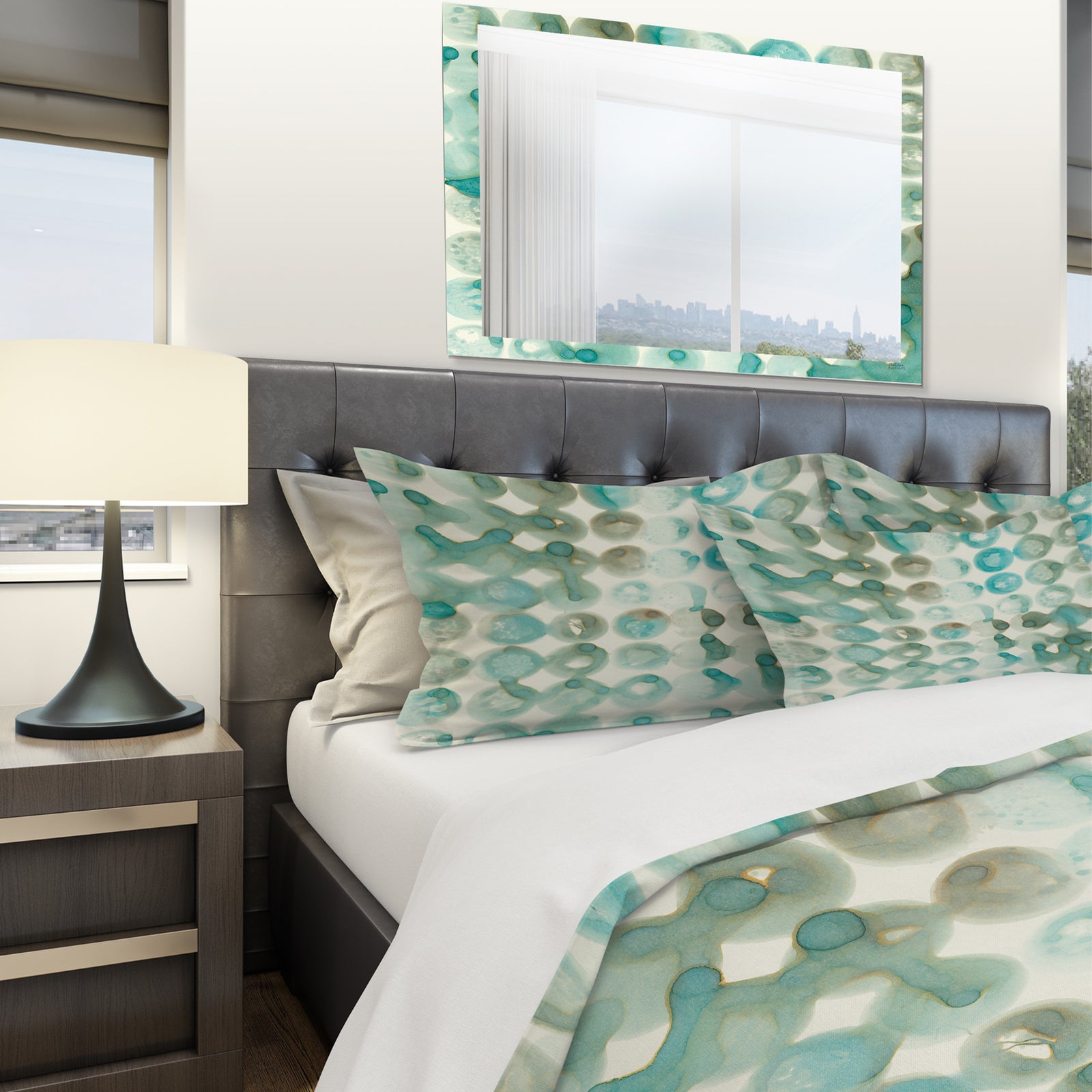 Turquoise Watercolor geometrical I - Geometric Duvet Cover Set
