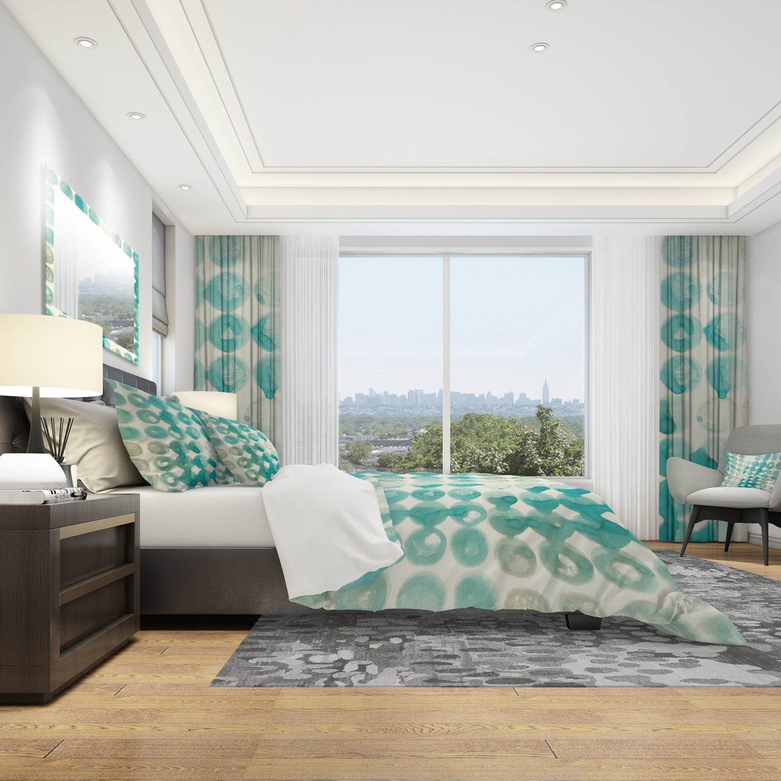 Turquoise Watercolor geometrical II - Geometric Duvet Cover Set