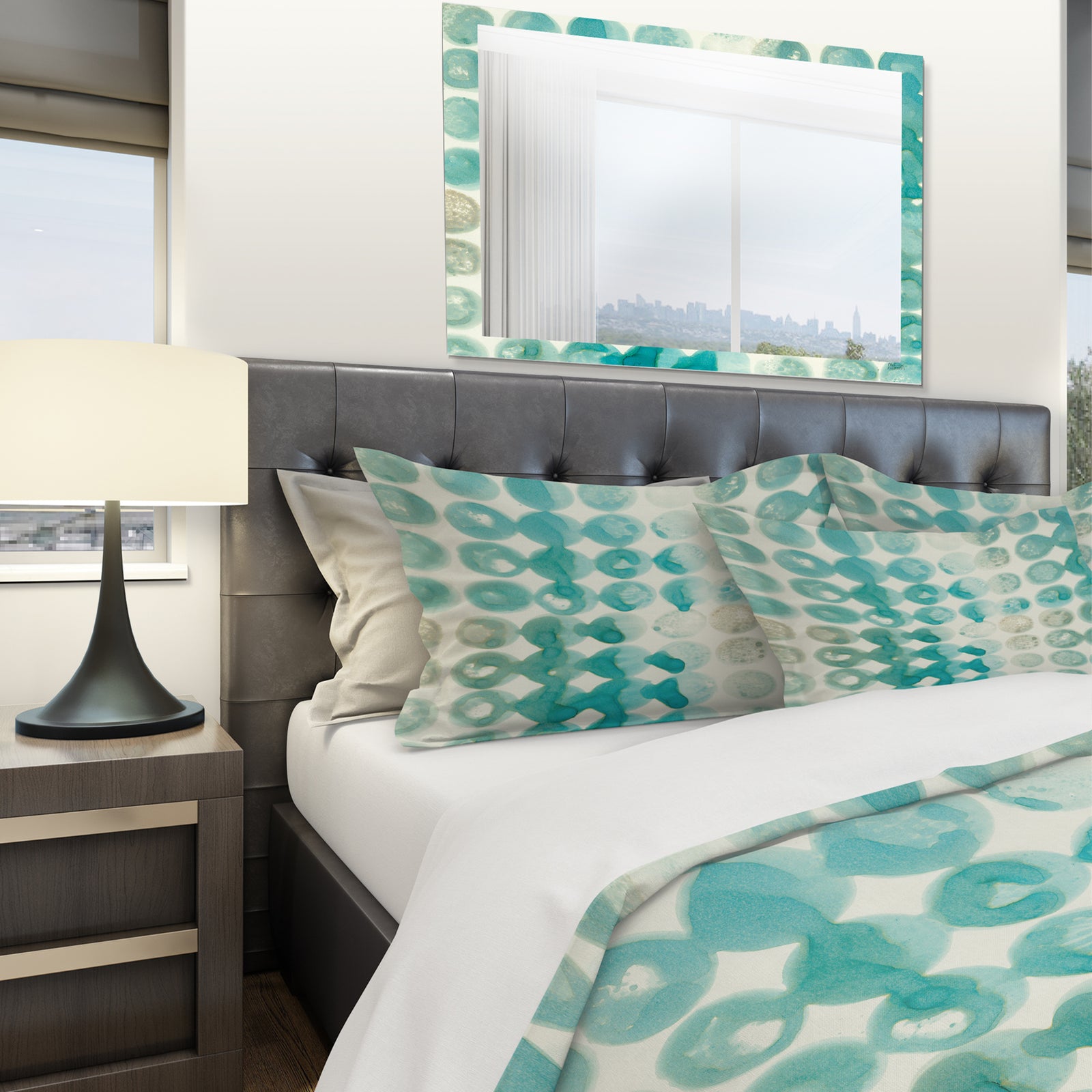 Turquoise Watercolor geometrical II - Geometric Duvet Cover Set