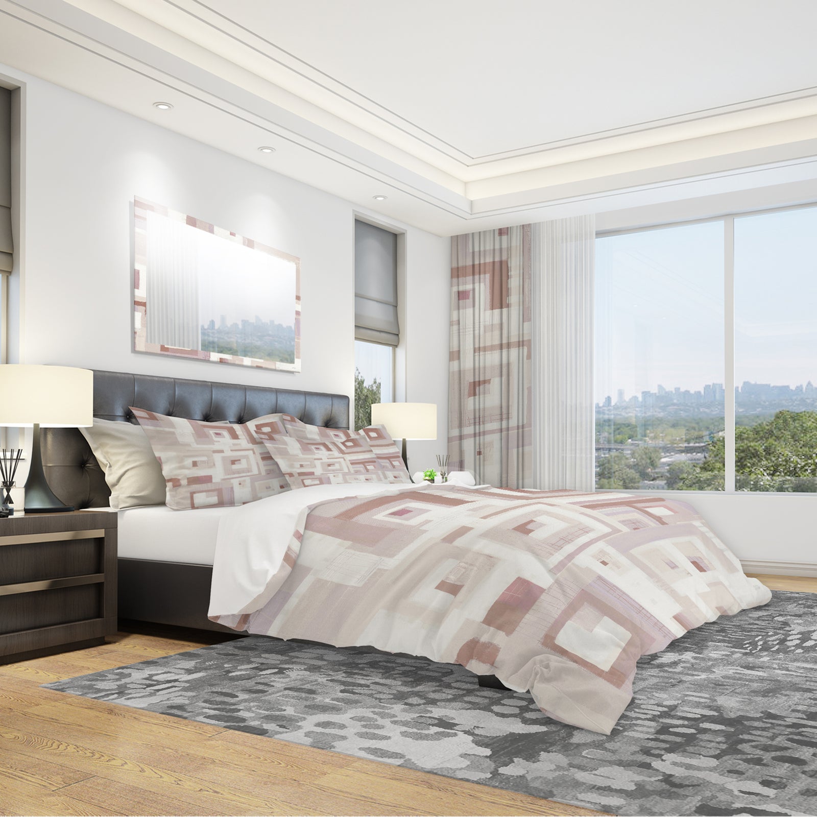 Pink Geometric Form Windows II - Geometric Duvet Cover Set