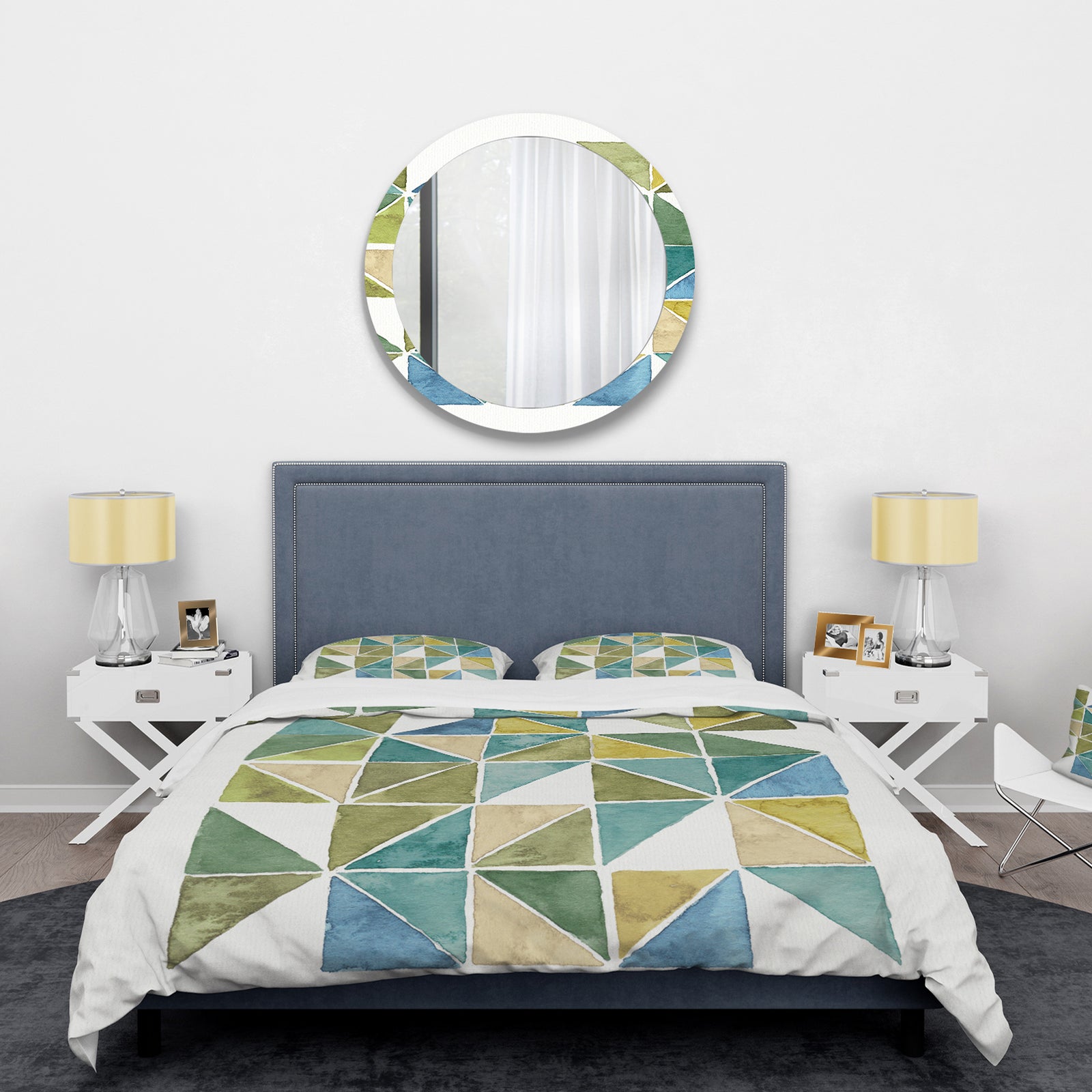 geometric Green Triangle I - Glam Duvet Cover Set