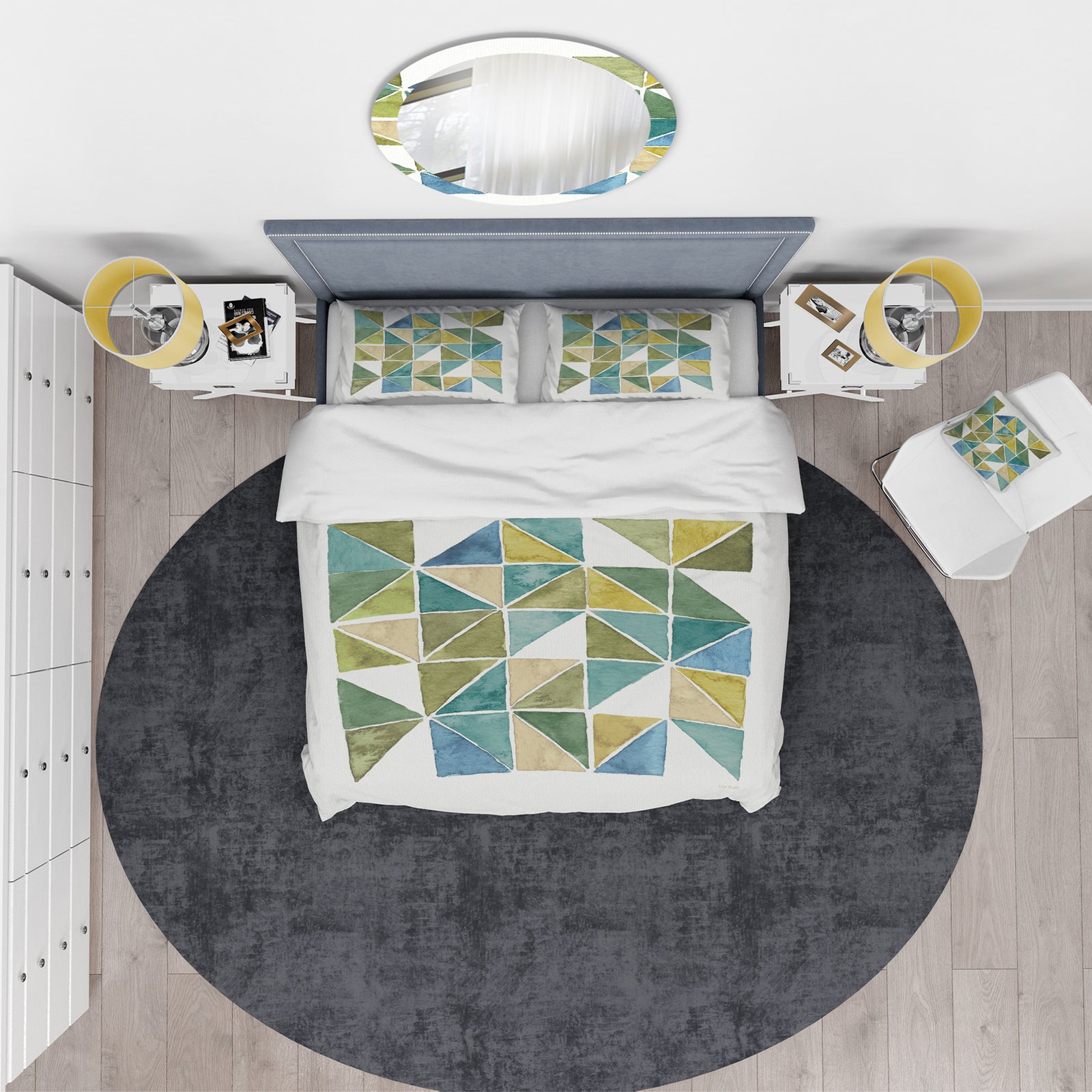 geometric Green Triangle I - Glam Duvet Cover Set