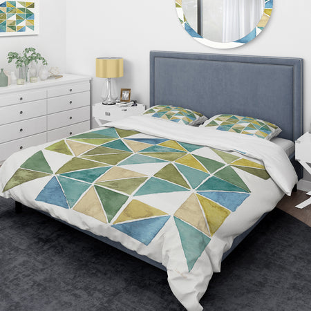 geometric Green Triangle I - Glam Duvet Cover Set