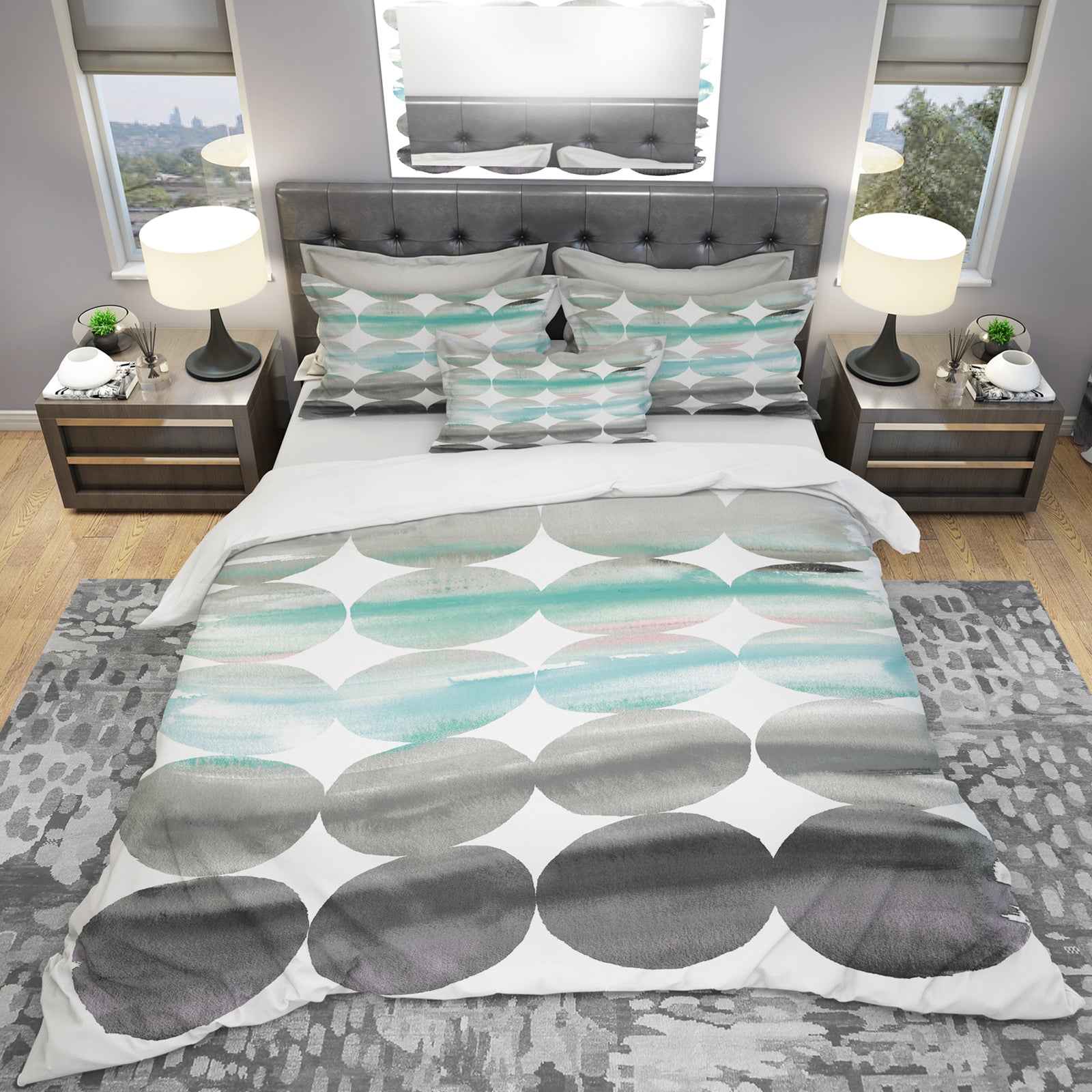 geometric Neutral Glue Circles - Geometric Duvet Cover Set