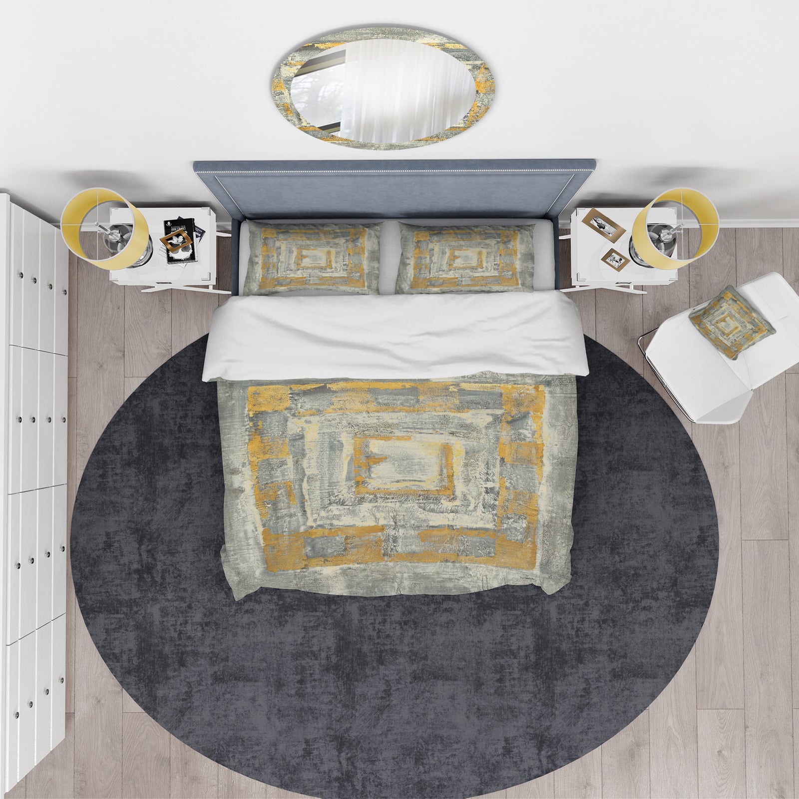Gold Glam on Grey Tapestry I - Glam Duvet Cover Set