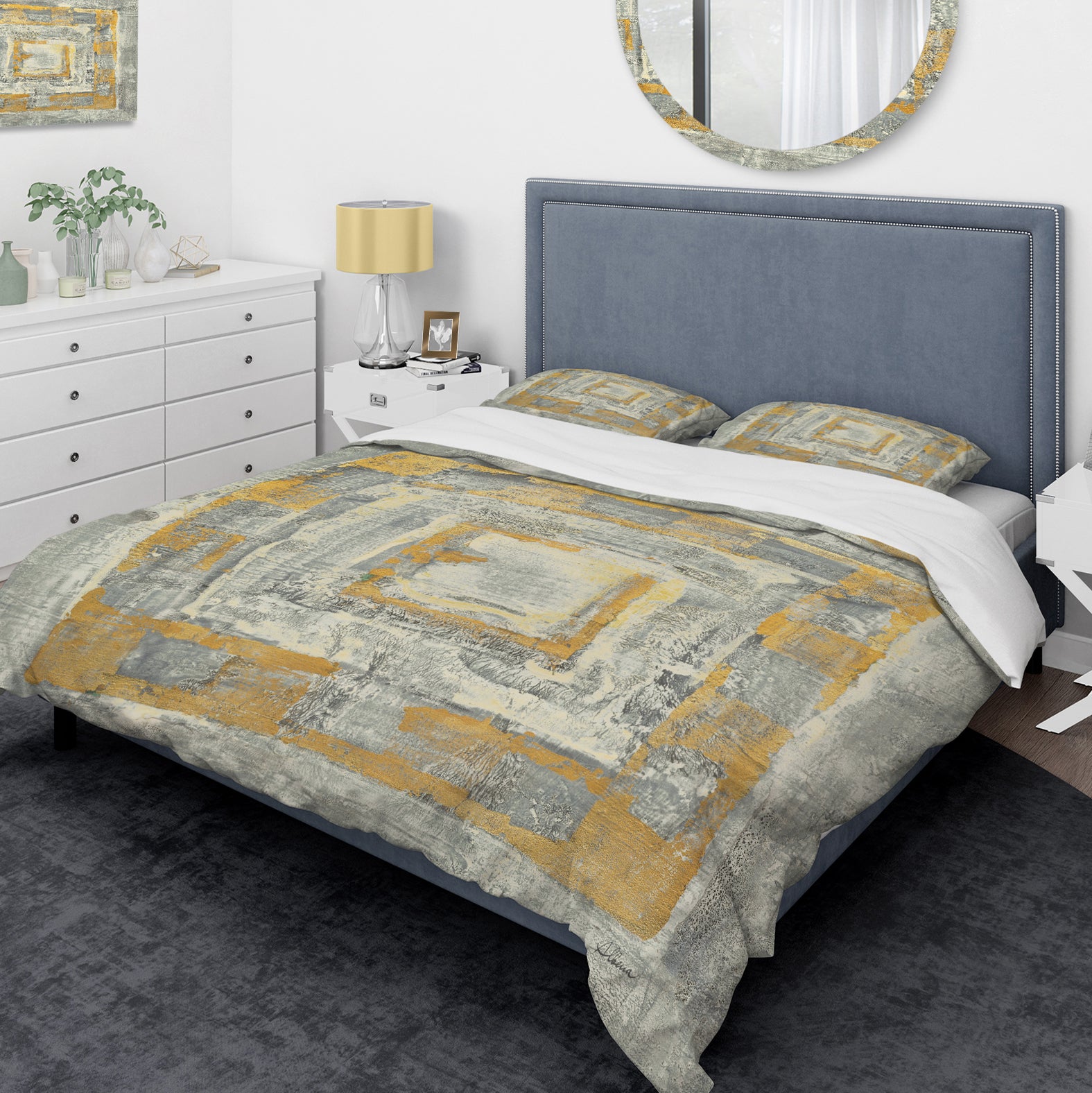 Gold Glam on Grey Tapestry I - Glam Duvet Cover Set
