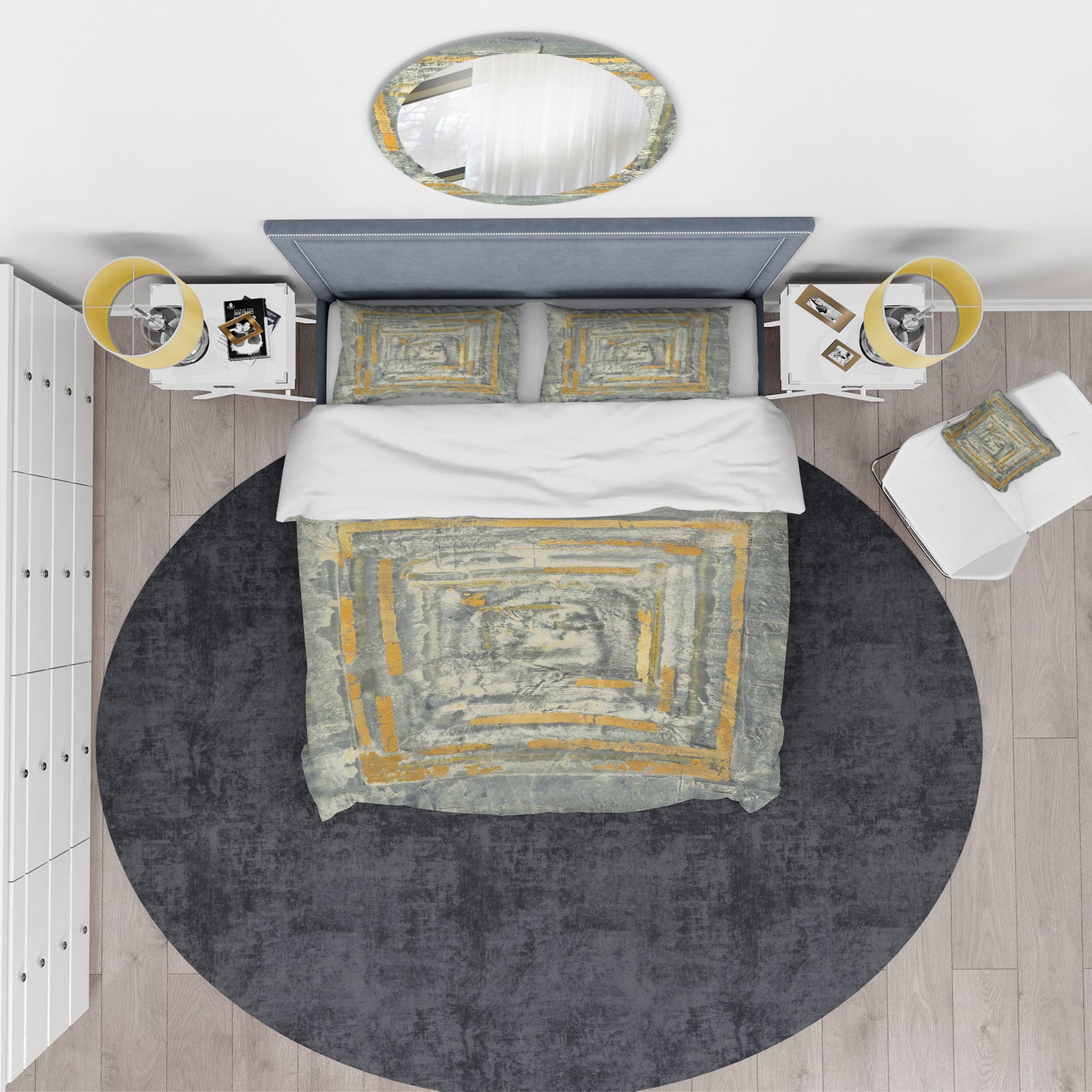 Gold Glam on Grey Tapestry II - Glam Duvet Cover Set