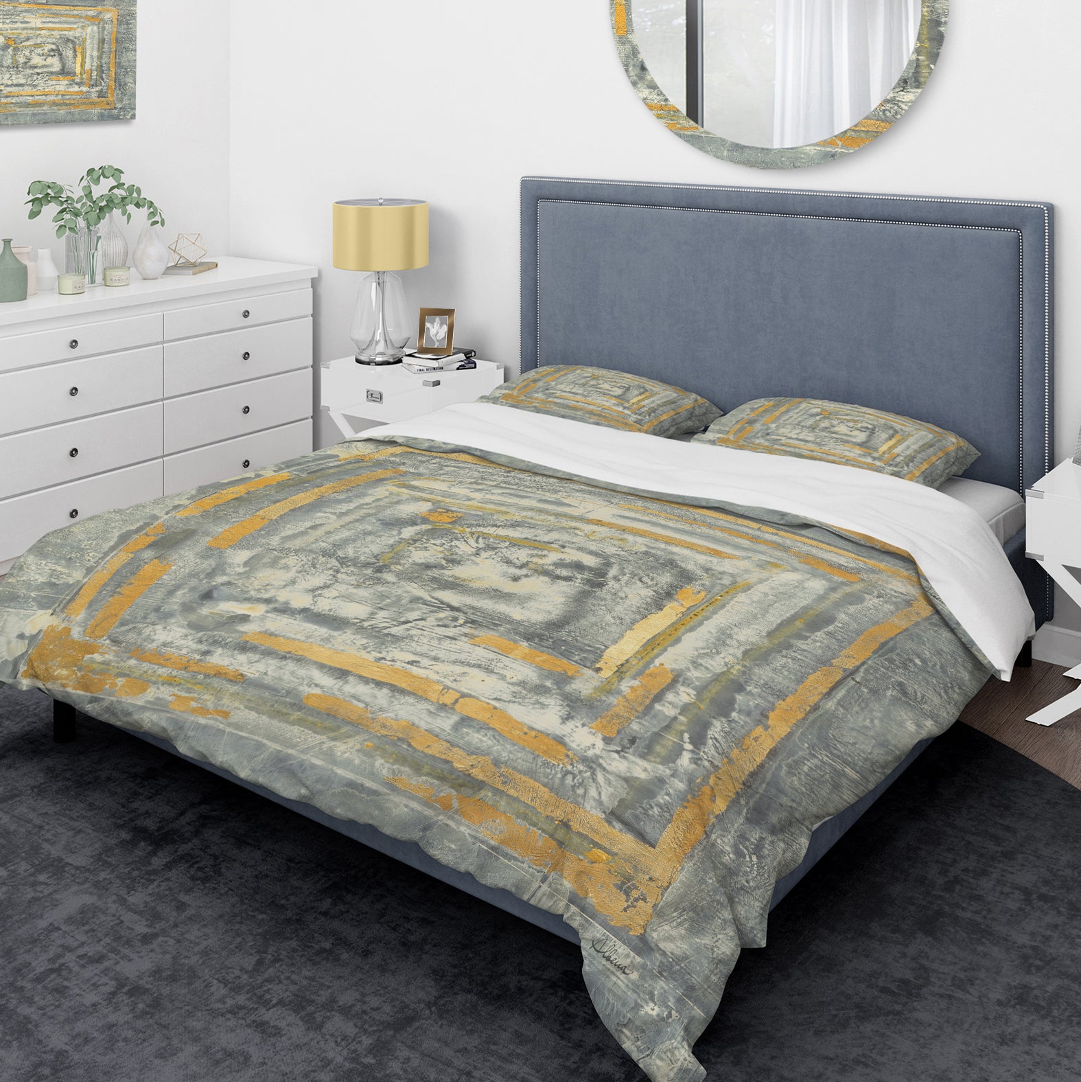 Gold Glam on Grey Tapestry II - Glam Duvet Cover Set