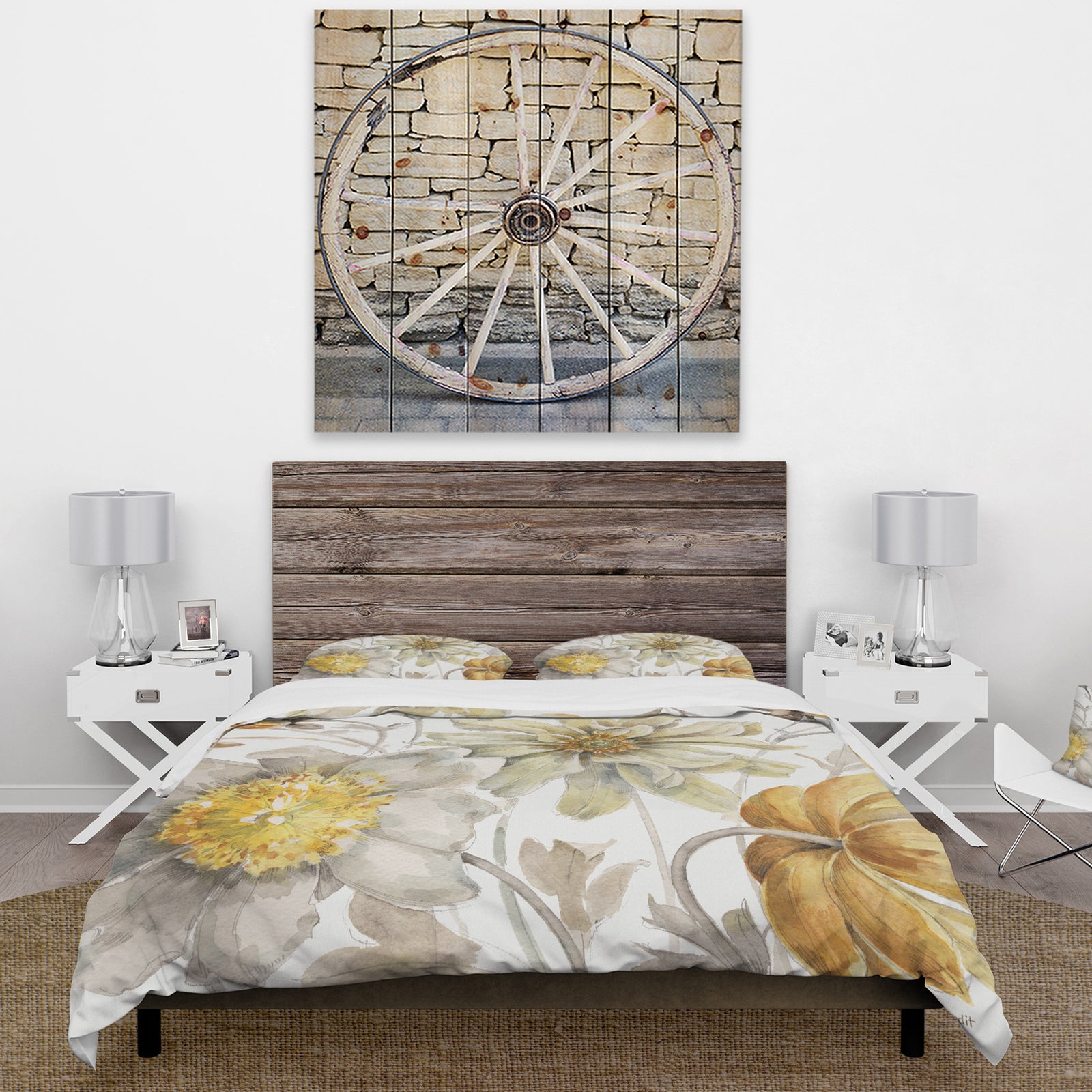 Fields of Gold Watercolor Flower V - Cottage Duvet Cover Set