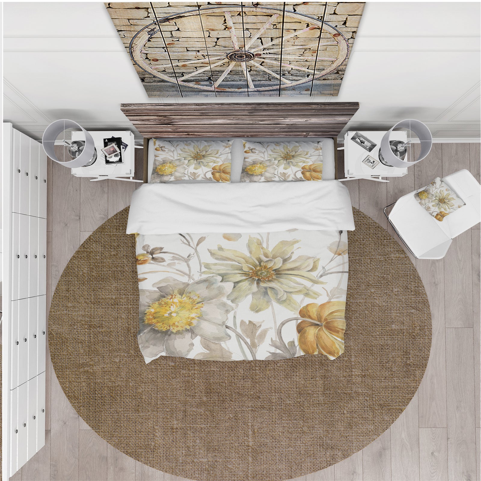 Fields of Gold Watercolor Flower V - Cottage Duvet Cover Set