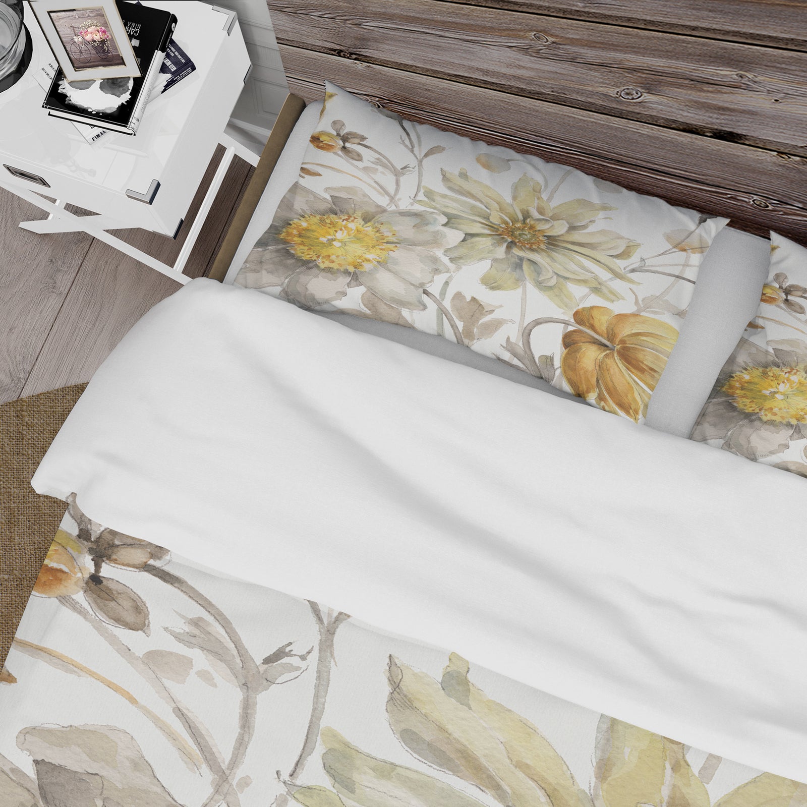 Fields of Gold Watercolor Flower V - Cottage Duvet Cover Set