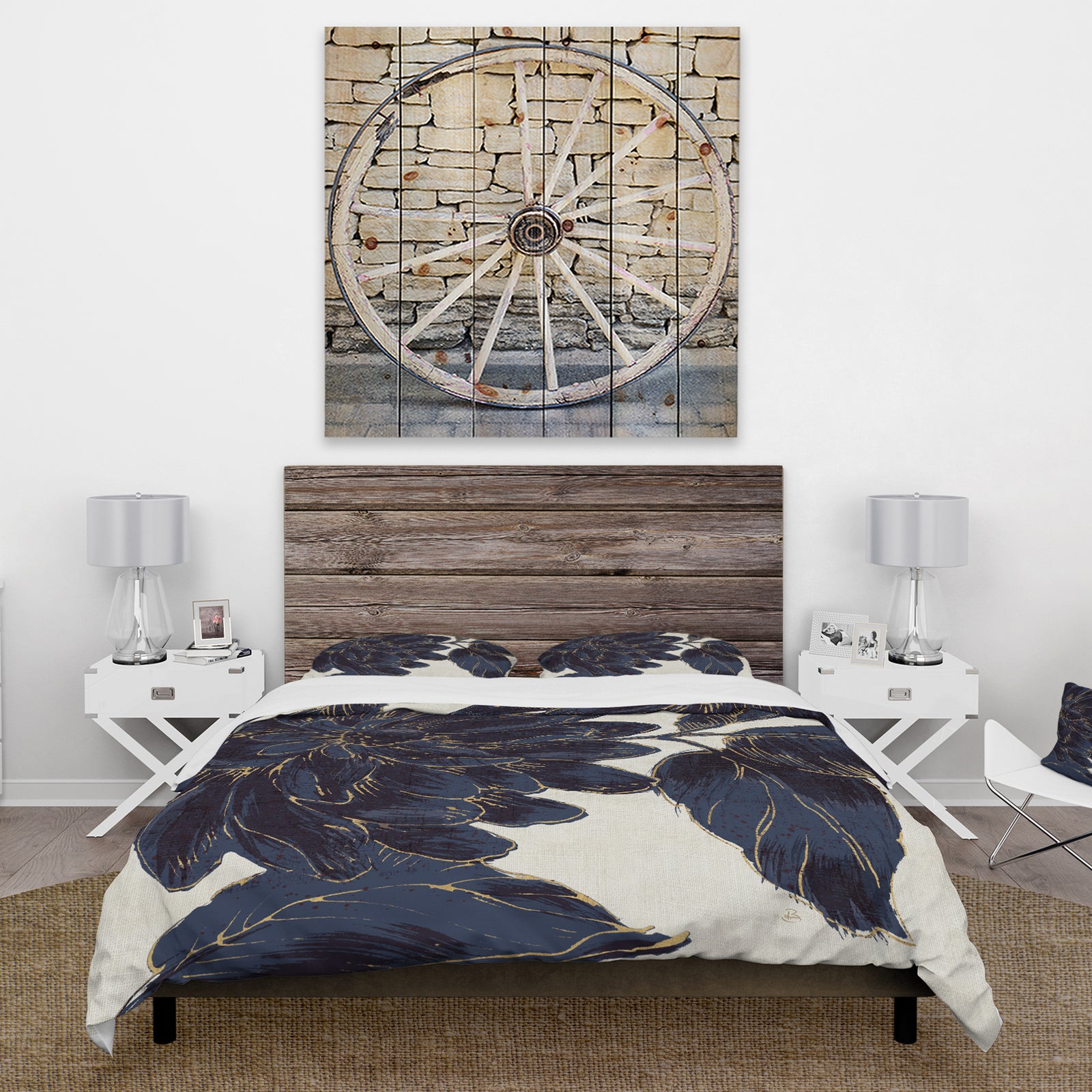 Indigo Gold Metallic Flower - Farmhouse Duvet Cover Set