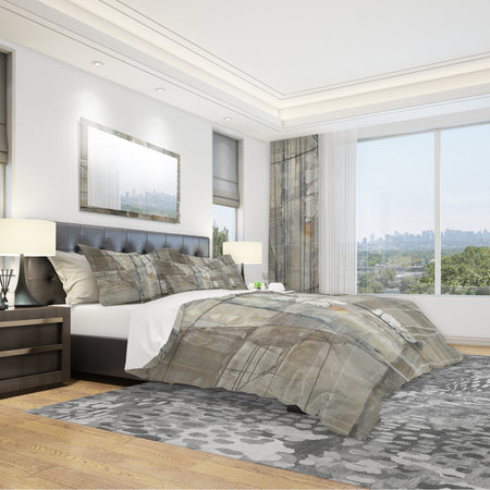Grey Silver Geometric Composition - Geometric Duvet Cover Set