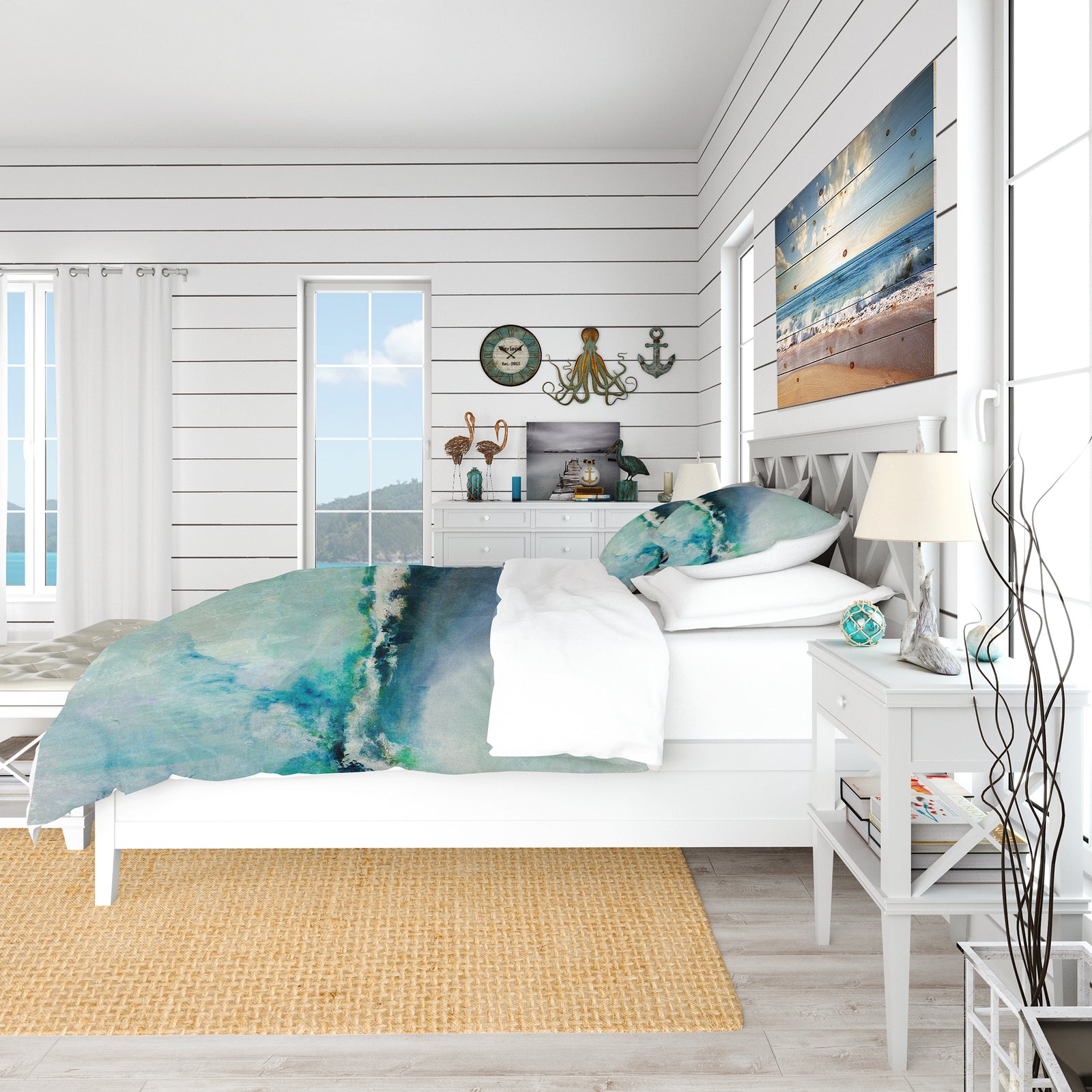 Indigo Abstract Watercolor Blue - Coastal Duvet Cover Set