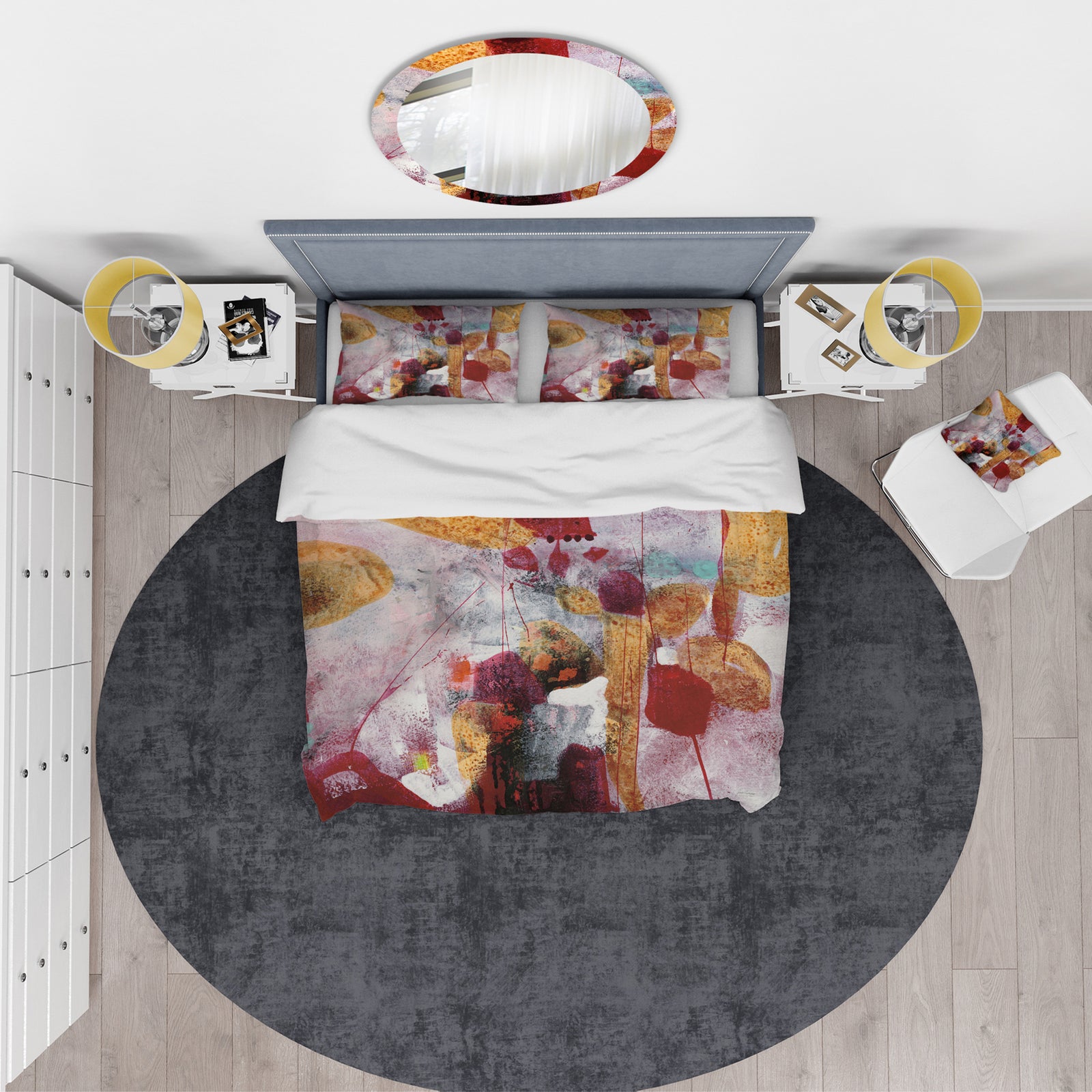Abstract Watercolor with Red and Yellow - Glam Duvet Cover Set