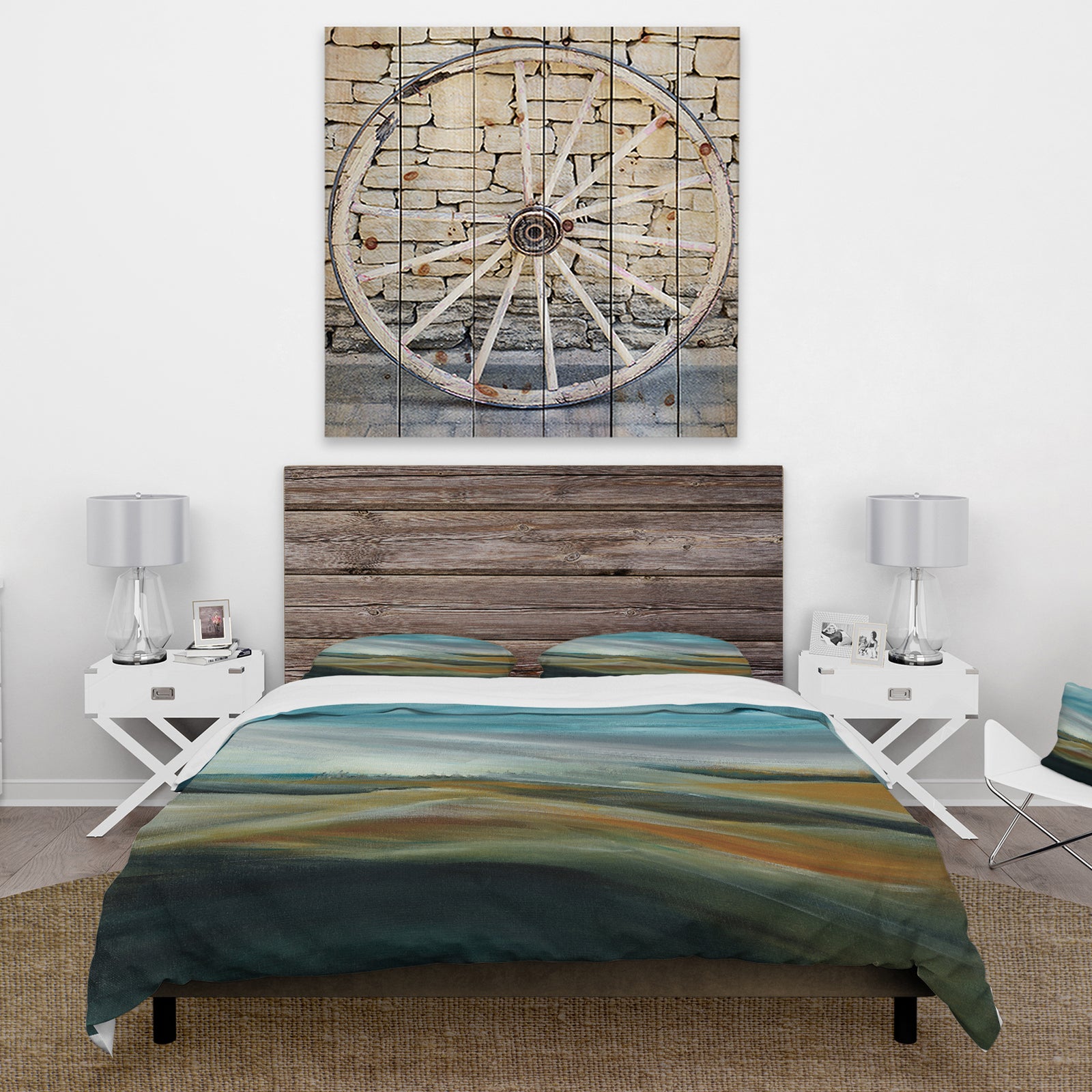 Watercolor Desert Storm Abstract Blue - Farmhouse Duvet Cover Set