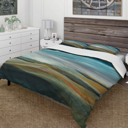 Watercolor Desert Storm Abstract Blue - Farmhouse Duvet Cover Set