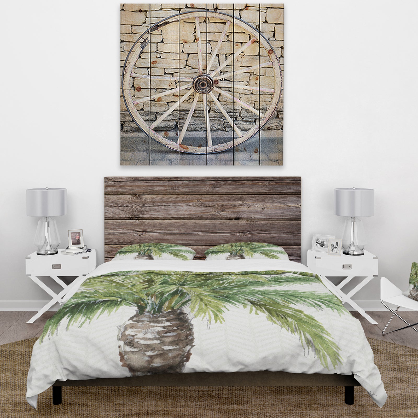 Mixed Botanical Greens palms V - Cottage Duvet Cover Set