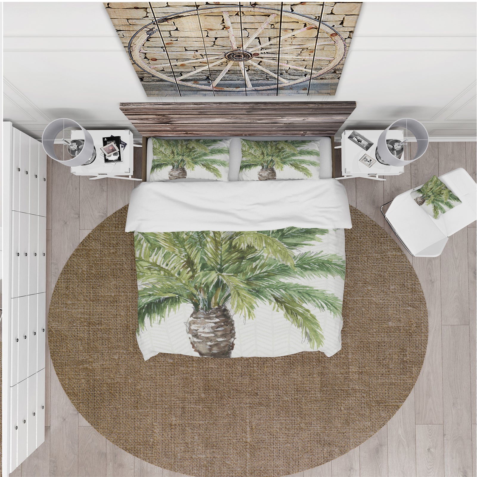 Mixed Botanical Greens palms V - Cottage Duvet Cover Set