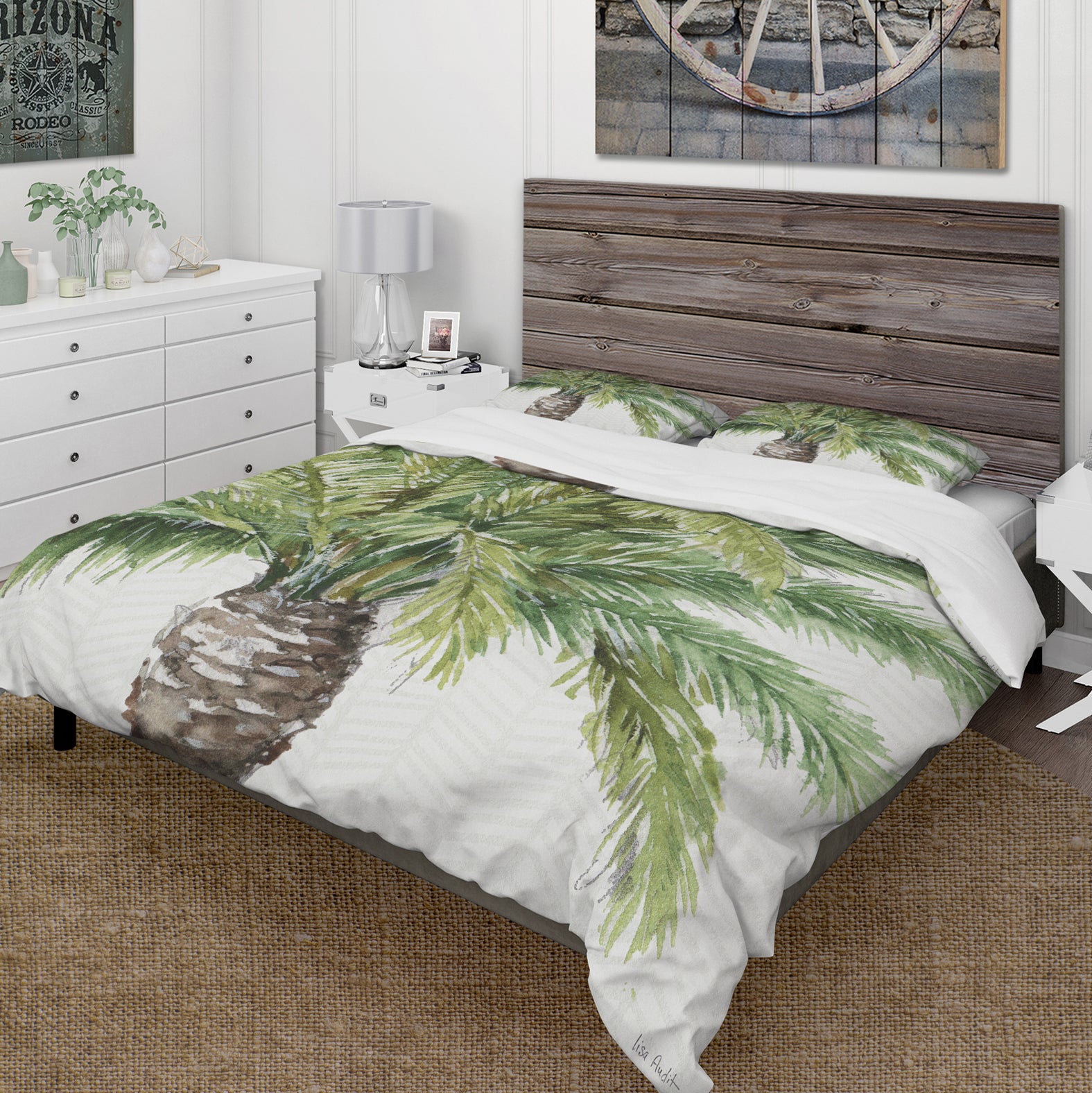 Mixed Botanical Greens palms V - Cottage Duvet Cover Set
