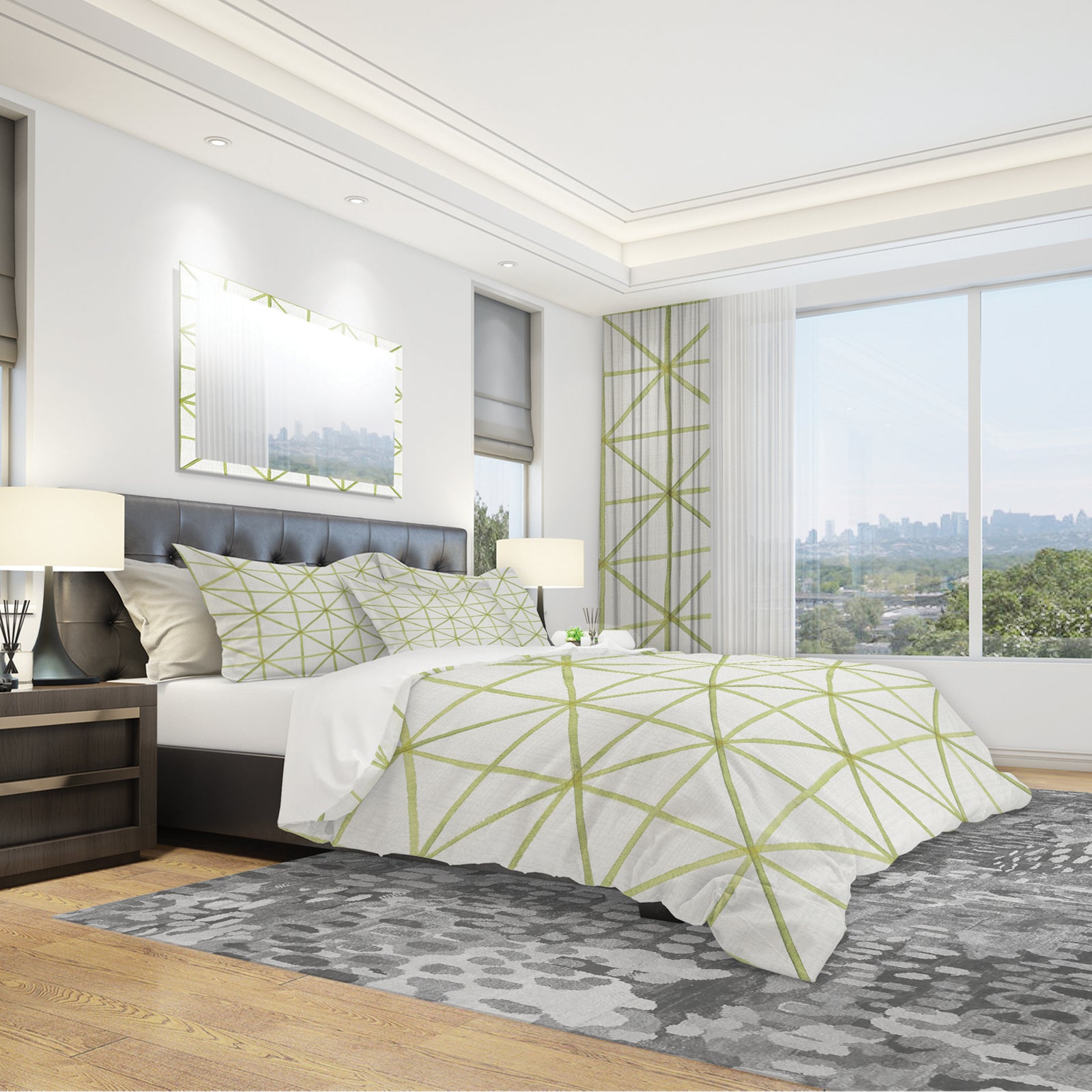 geometric Green Triangle II - Geometric Duvet Cover Set