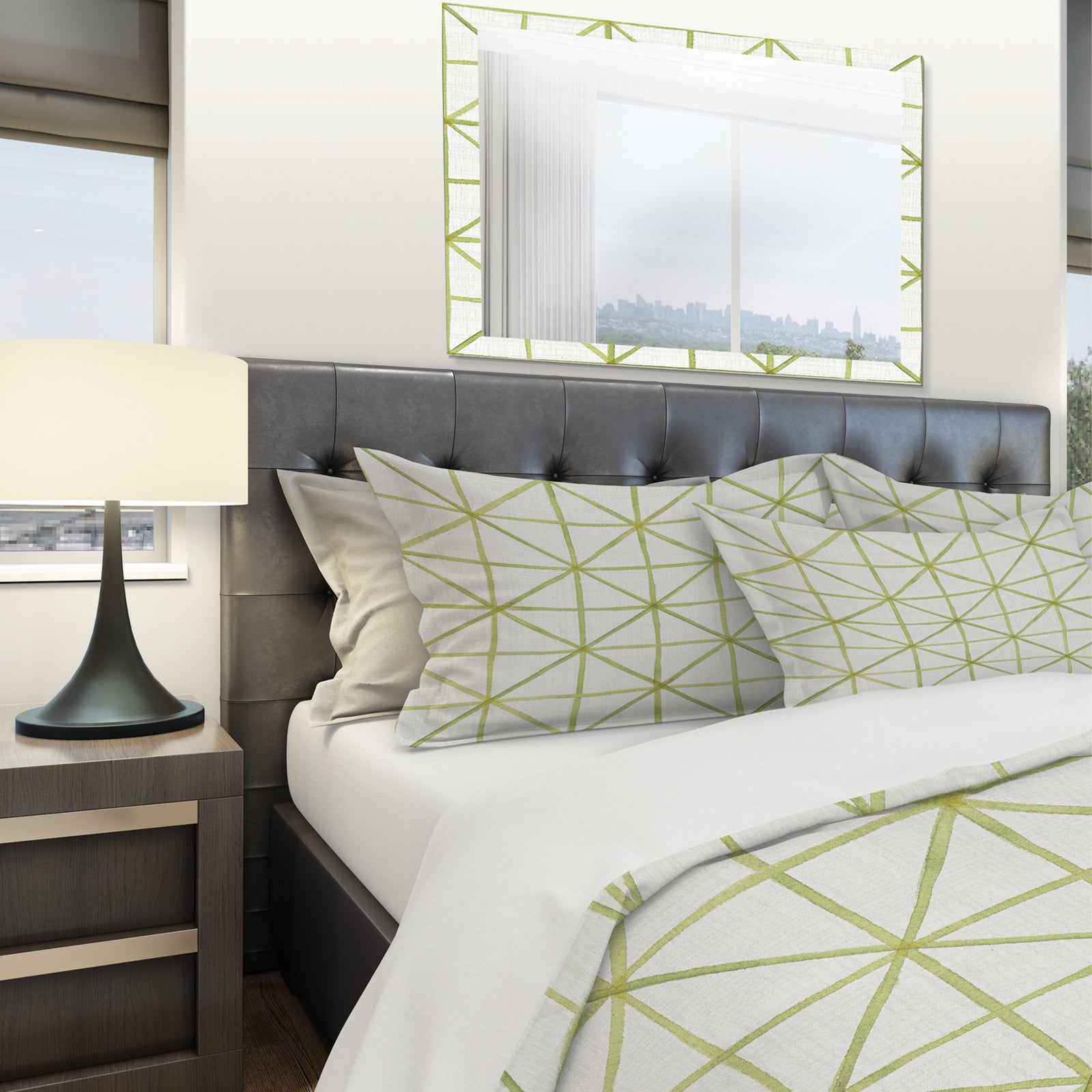 geometric Green Triangle II - Geometric Duvet Cover Set