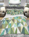 geometric Green Triangle III - Geometric Duvet Cover Set