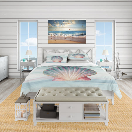 Ocean Shell on Blue - Coastal Duvet Cover Set