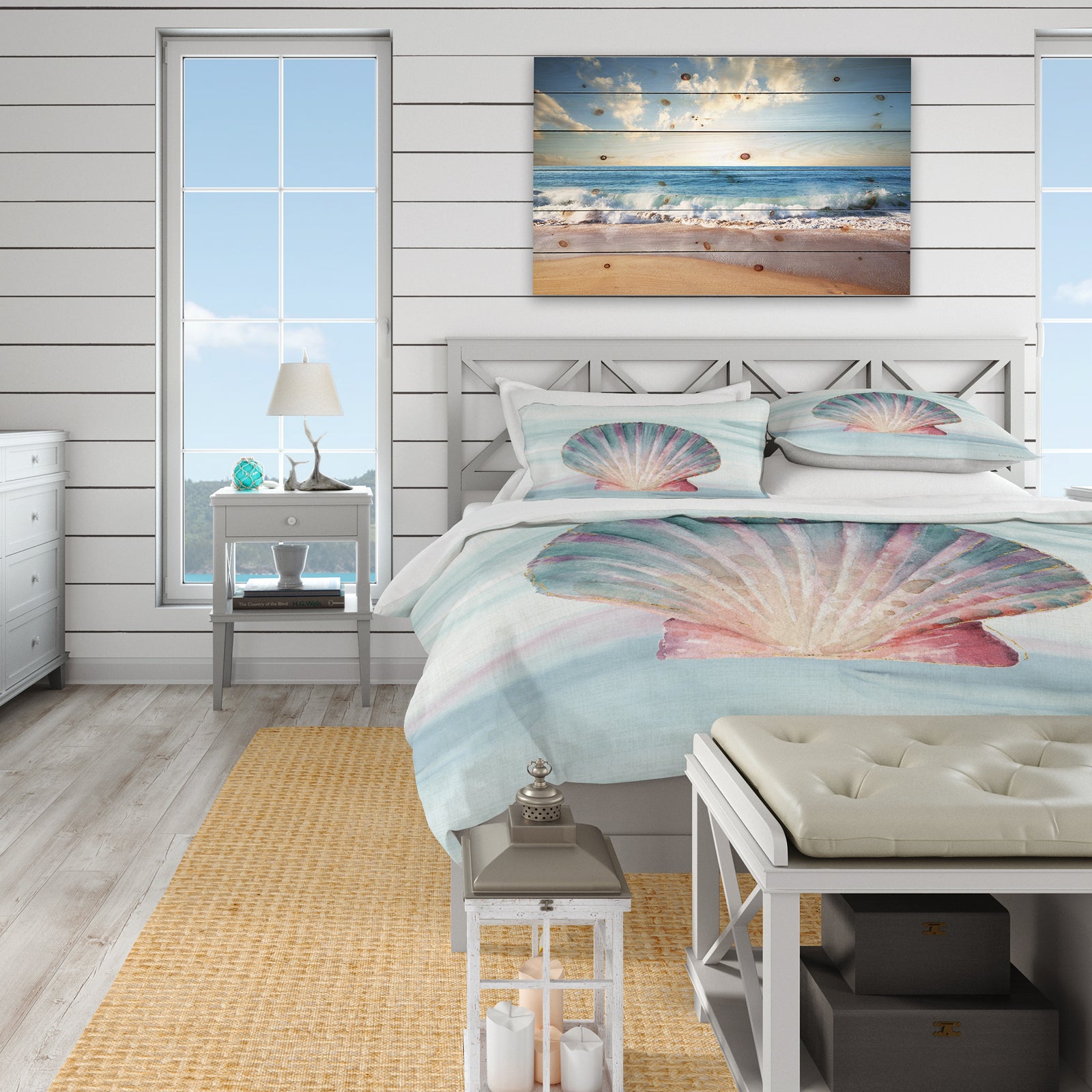 Ocean Shell on Blue - Coastal Duvet Cover Set