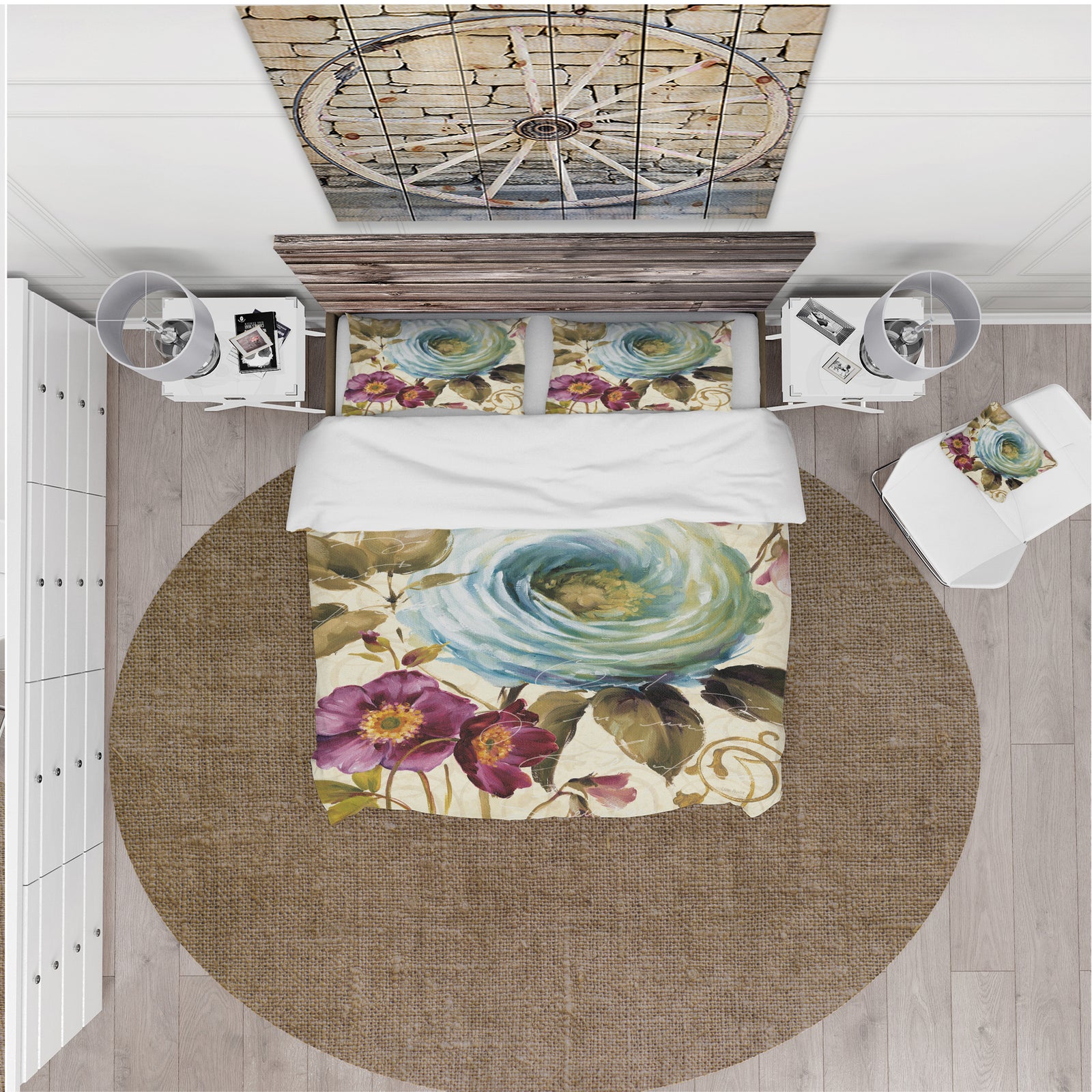 Victorias Cream Flower - Cottage Duvet Cover Set