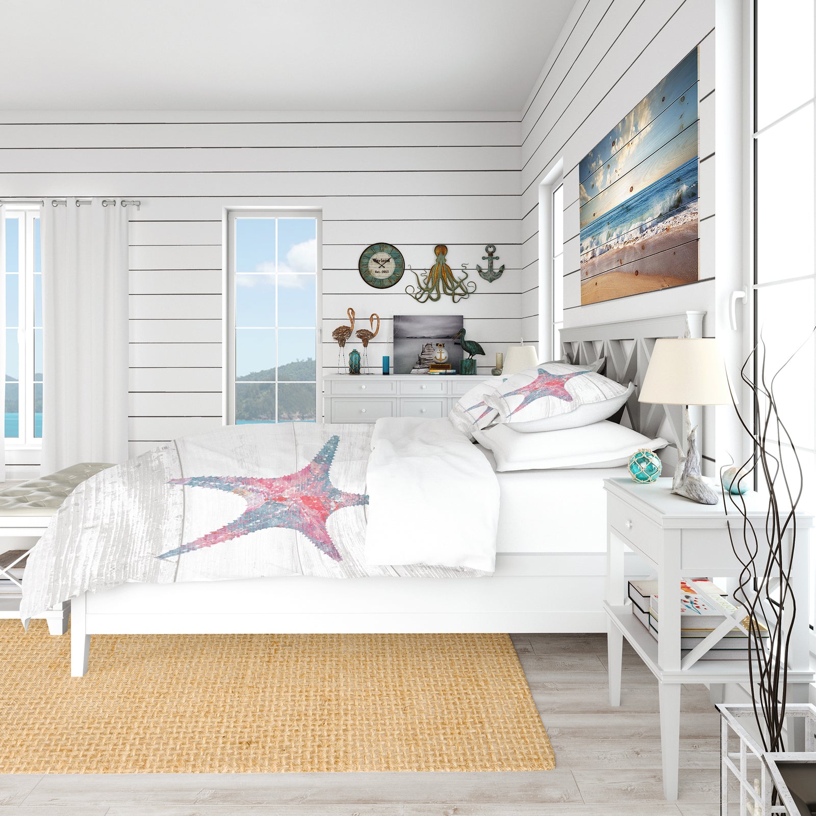 Pink Starfish Ocean Life - Coastal Duvet Cover Set