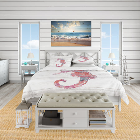 Pink seahorses Ocean Life - Coastal Duvet Cover Set