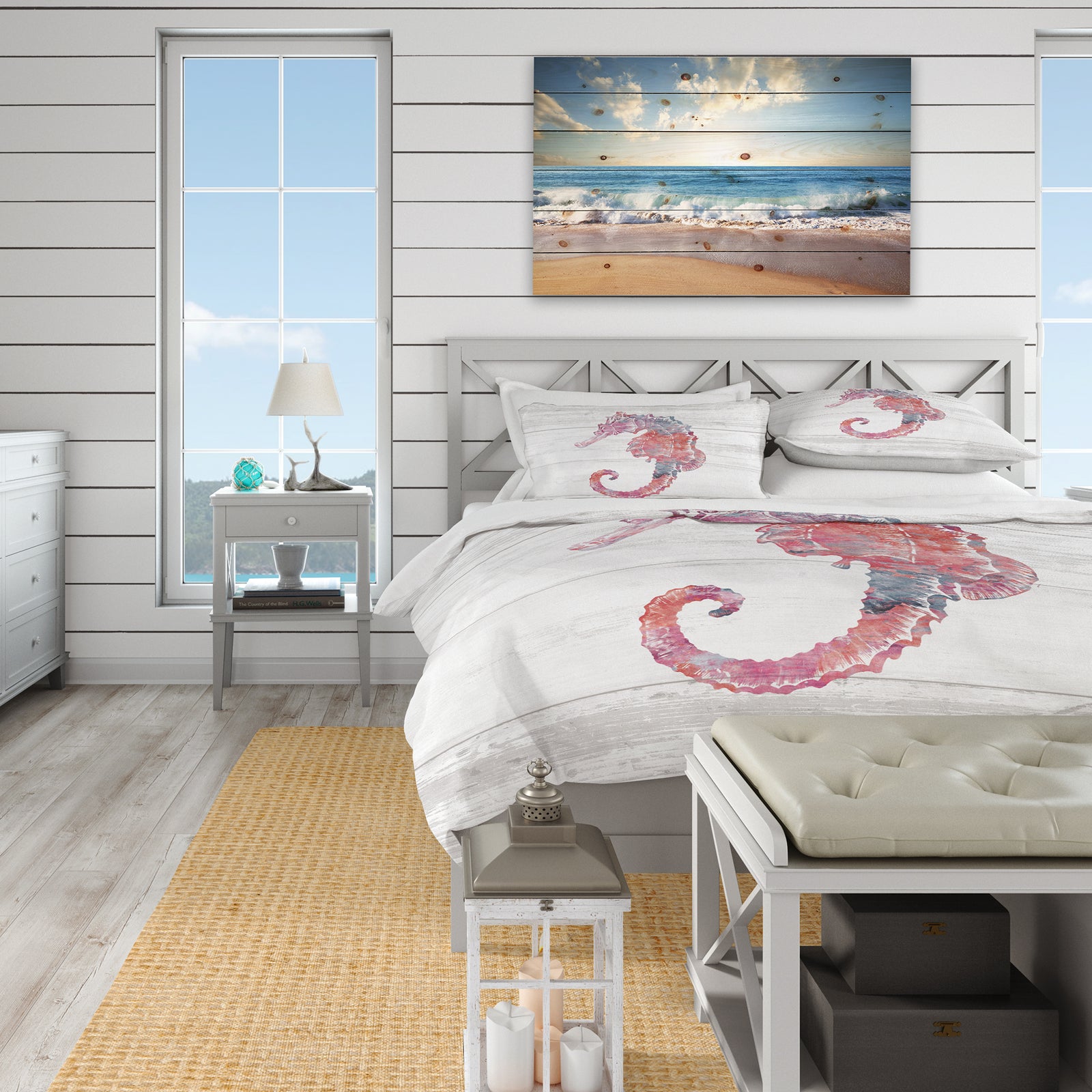 Pink seahorses Ocean Life - Coastal Duvet Cover Set